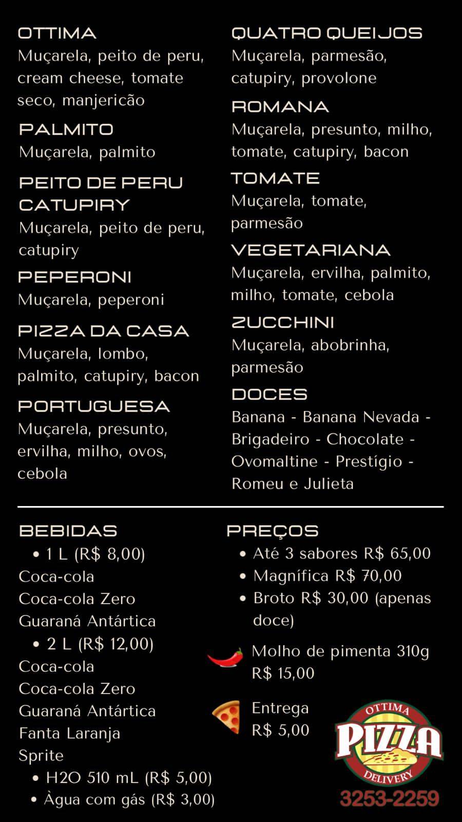 Ottima Pizza Delivery Taquaritinga SP cardápio