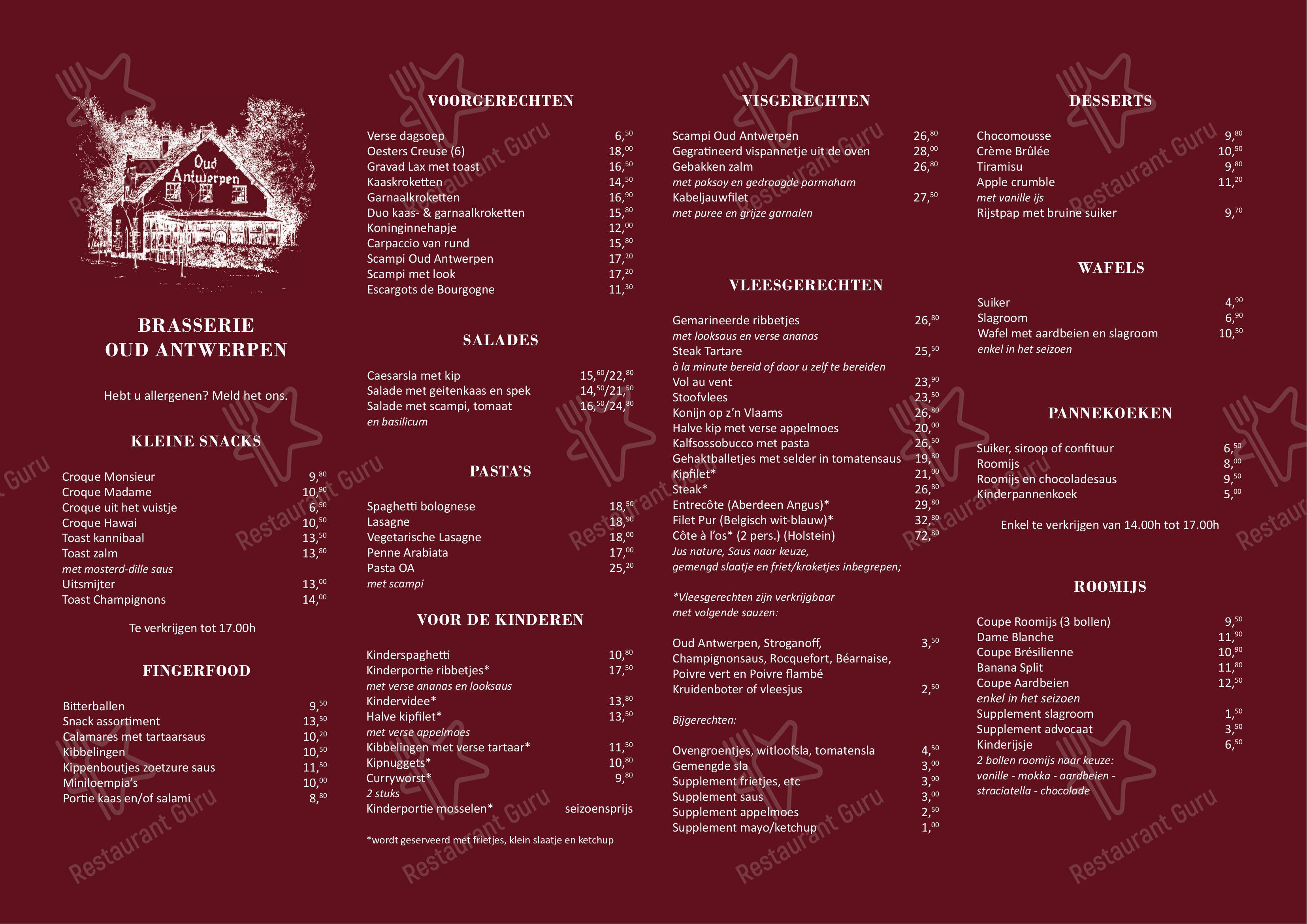 Menu at Oud Antwerpen, Brasschaat