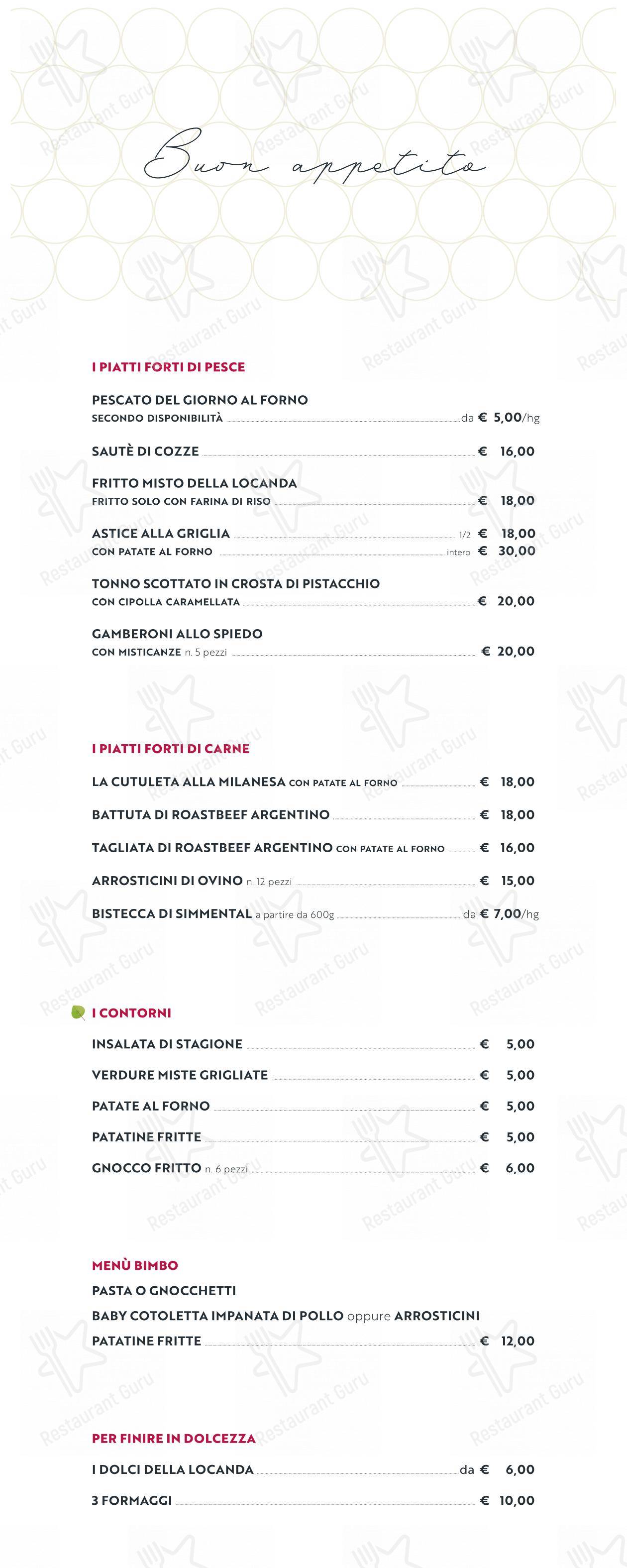 Menu per PANEVINO Locanda ristorante