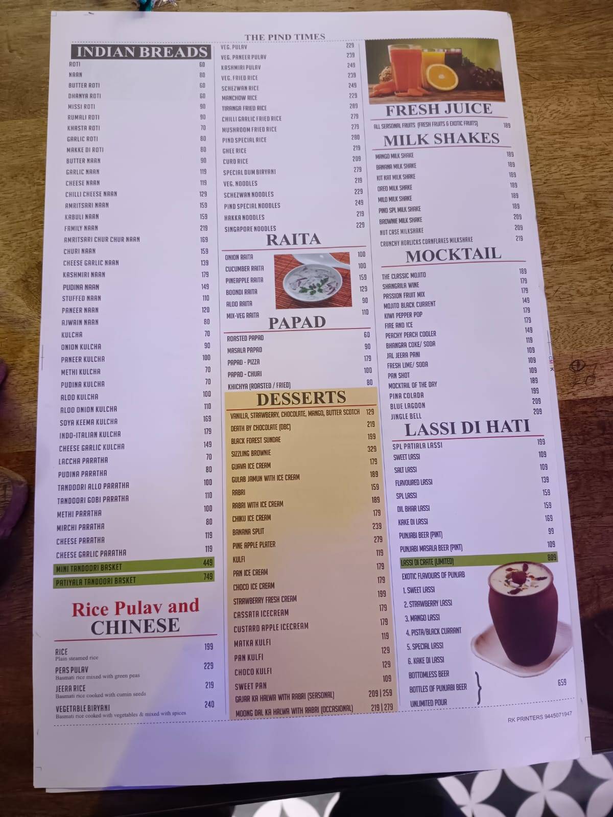 PIND CHROMEPET menu