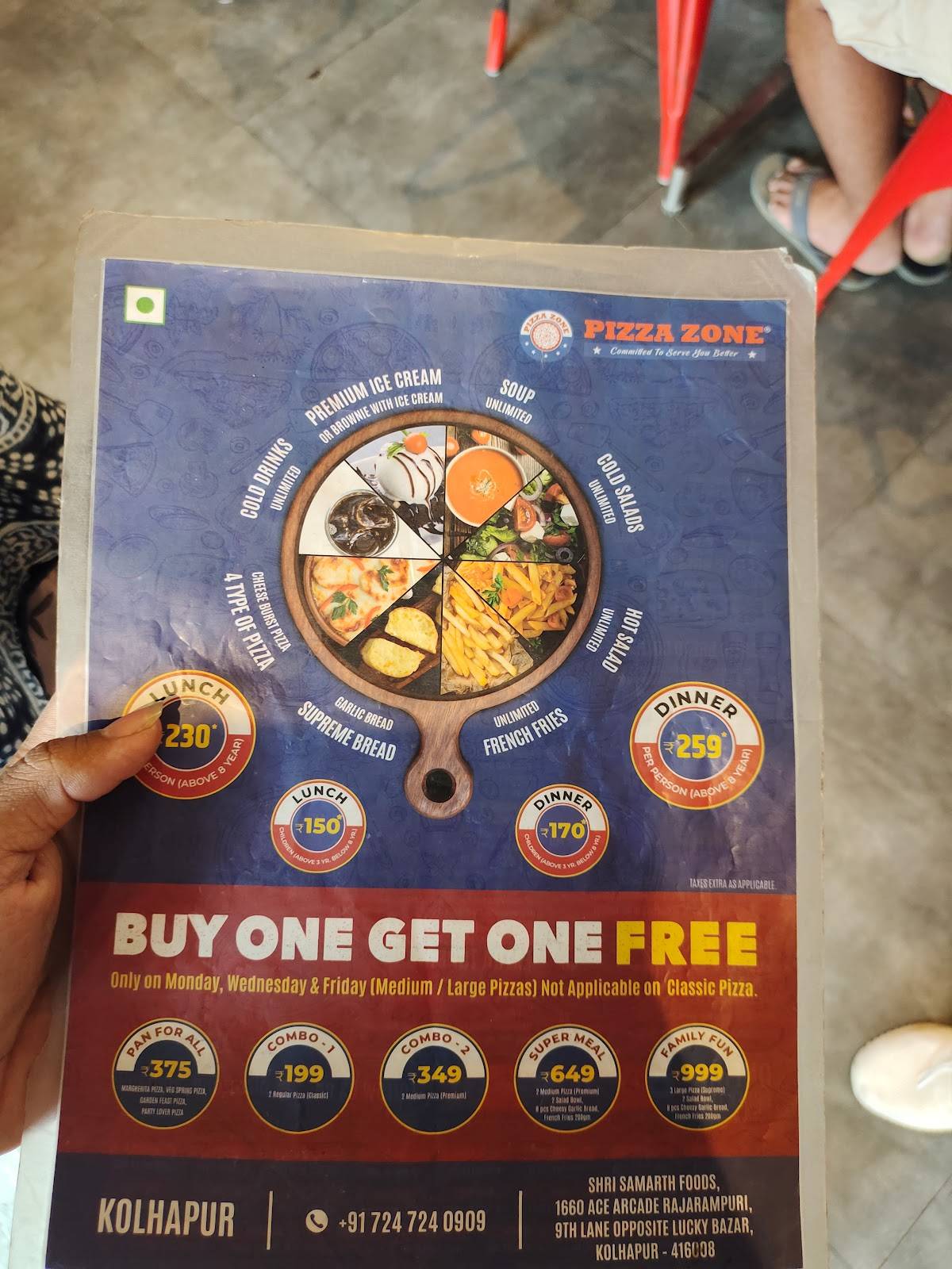 PIZZA ZONE menu