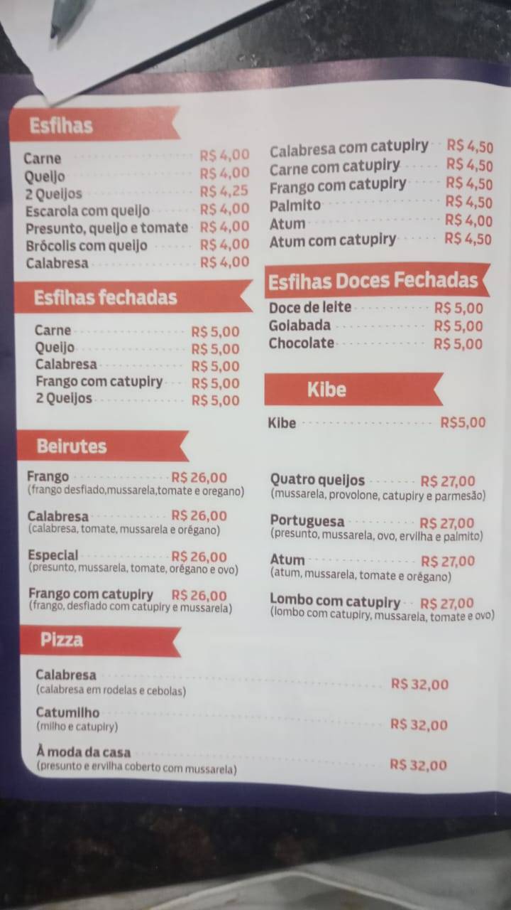 PIZZARIA FLOR DO LIBANO cardápio