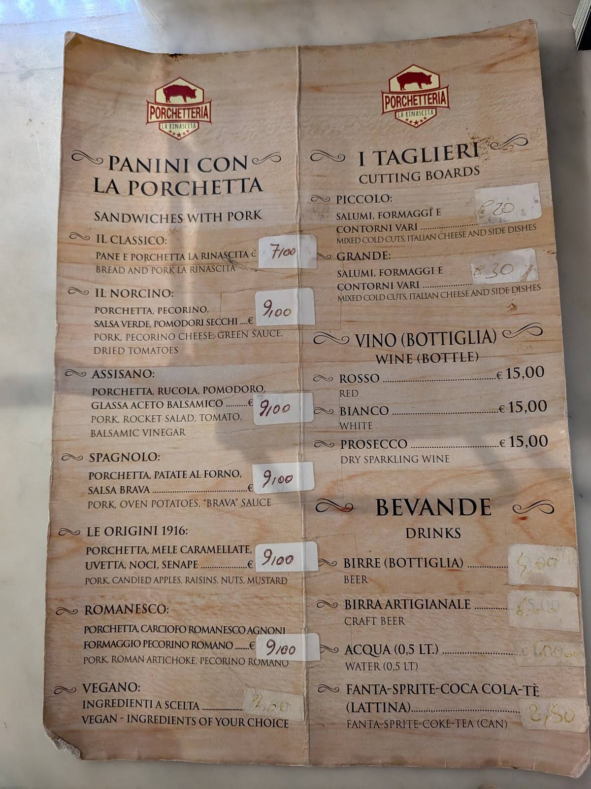 Menu di PORCHETTERIA LA RINASCITA 