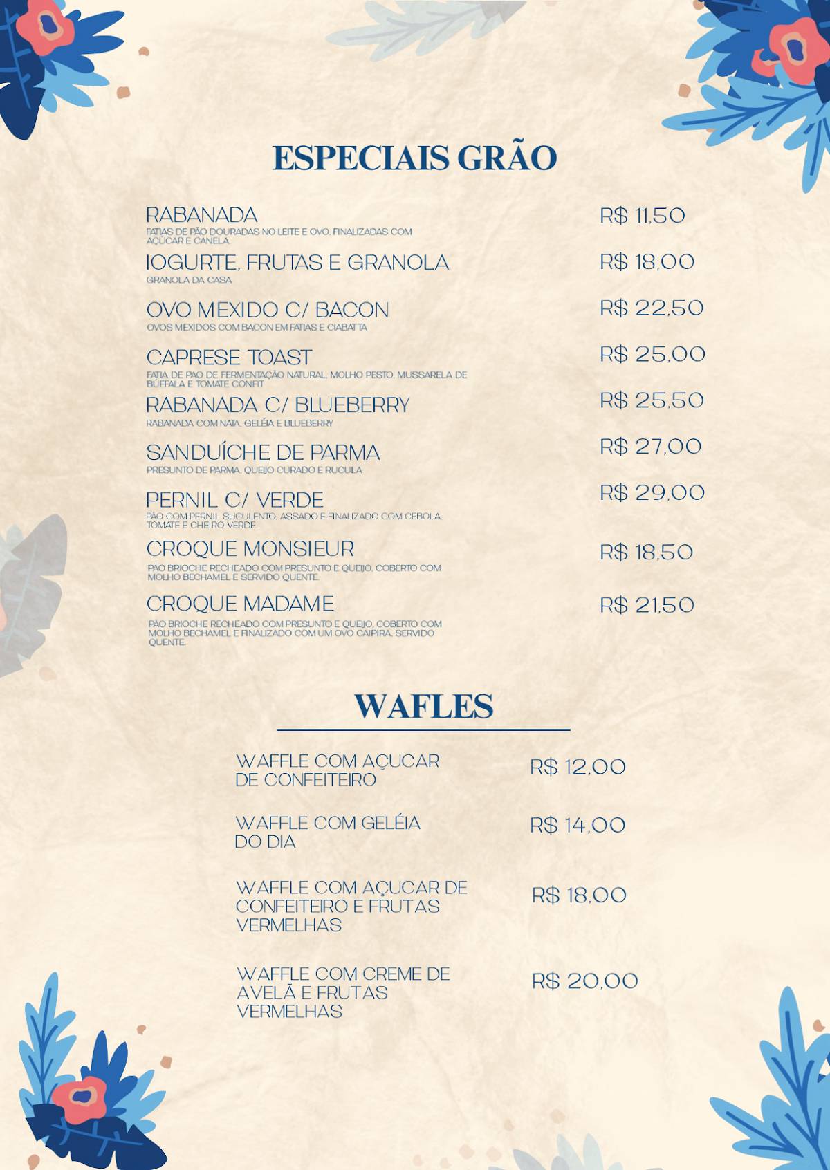 Padaria e Cafeteria Grão Casa de Pães cardápio