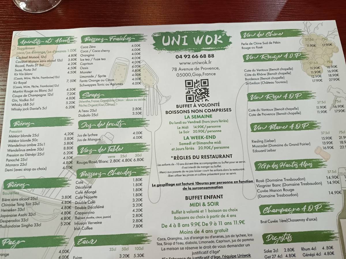 Menu de Palais du Panda (Uniwok)