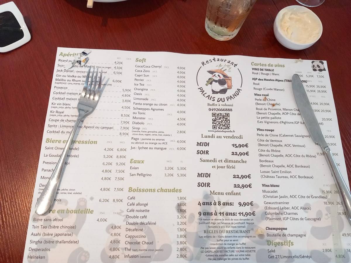 Menu de Palais du Panda (Uniwok)
