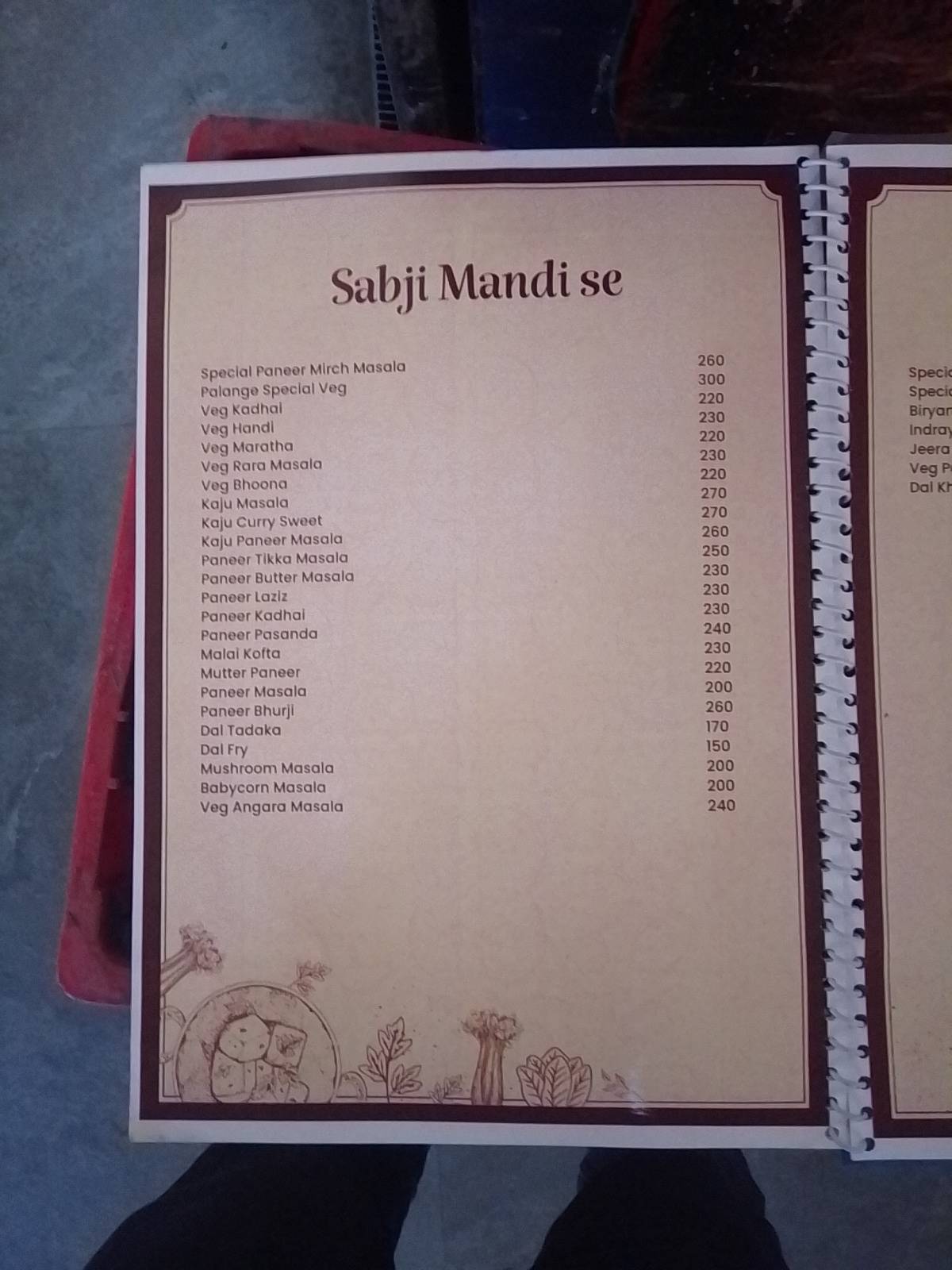 Palange Biryanis menu