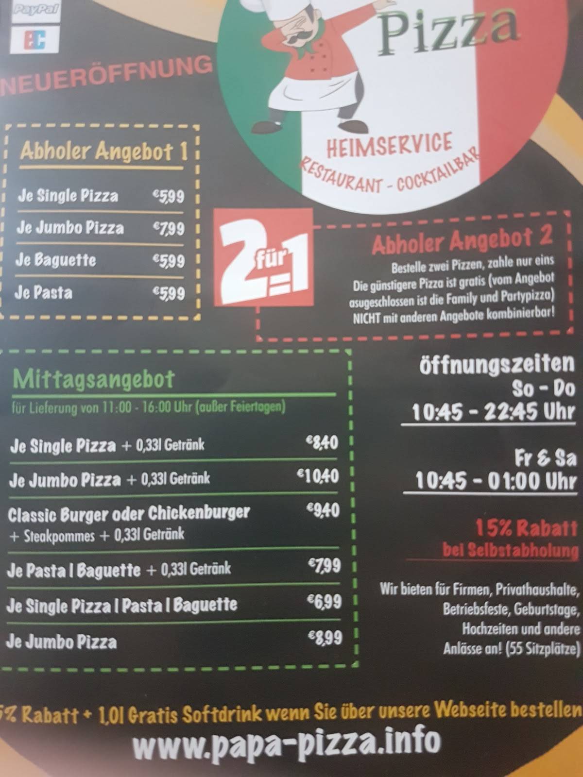 Papa Pizza em München Cardápio