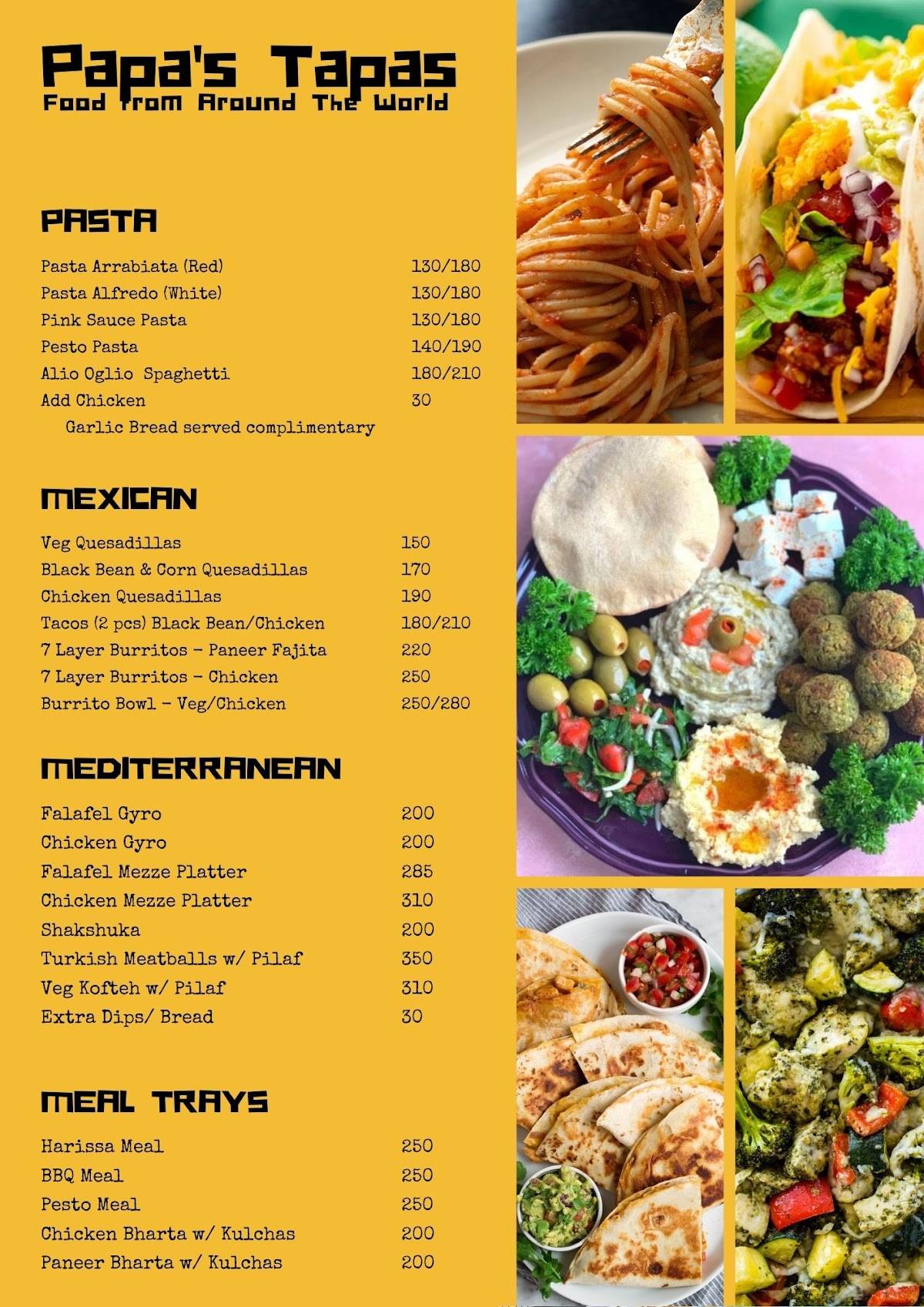 Papa's Tapas menu