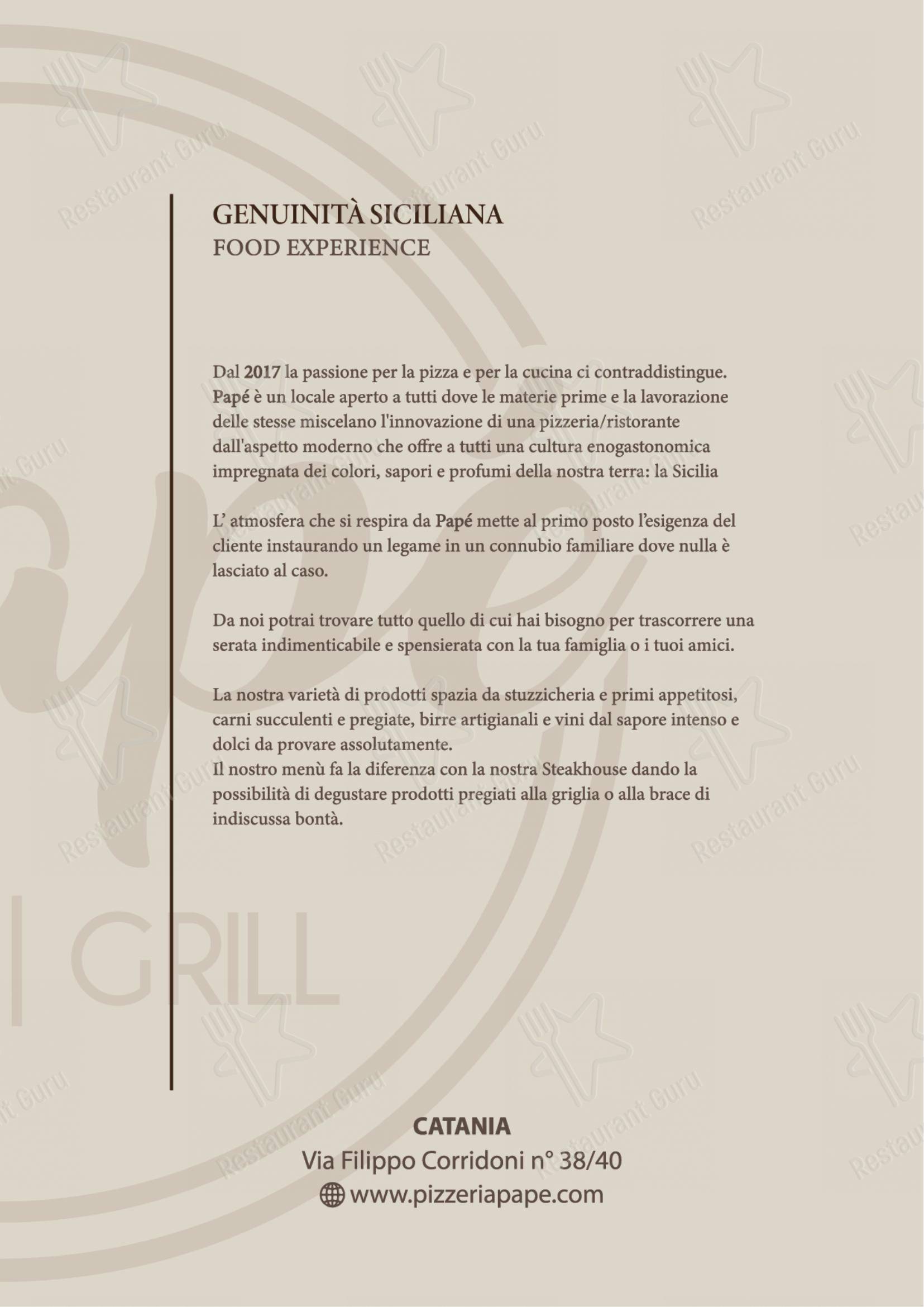 Papè Pizza|Grill in Catania - Menu