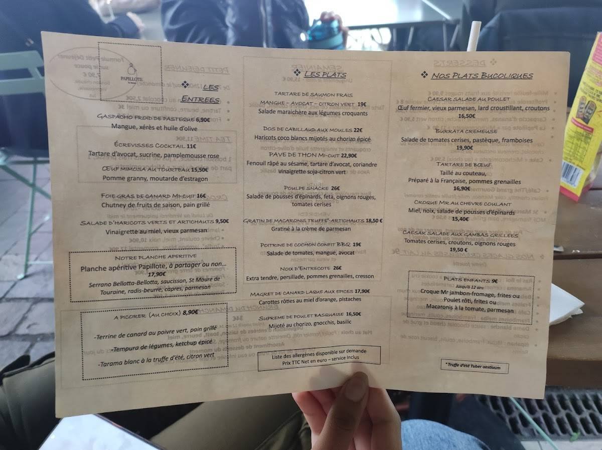 Menu de Papillote