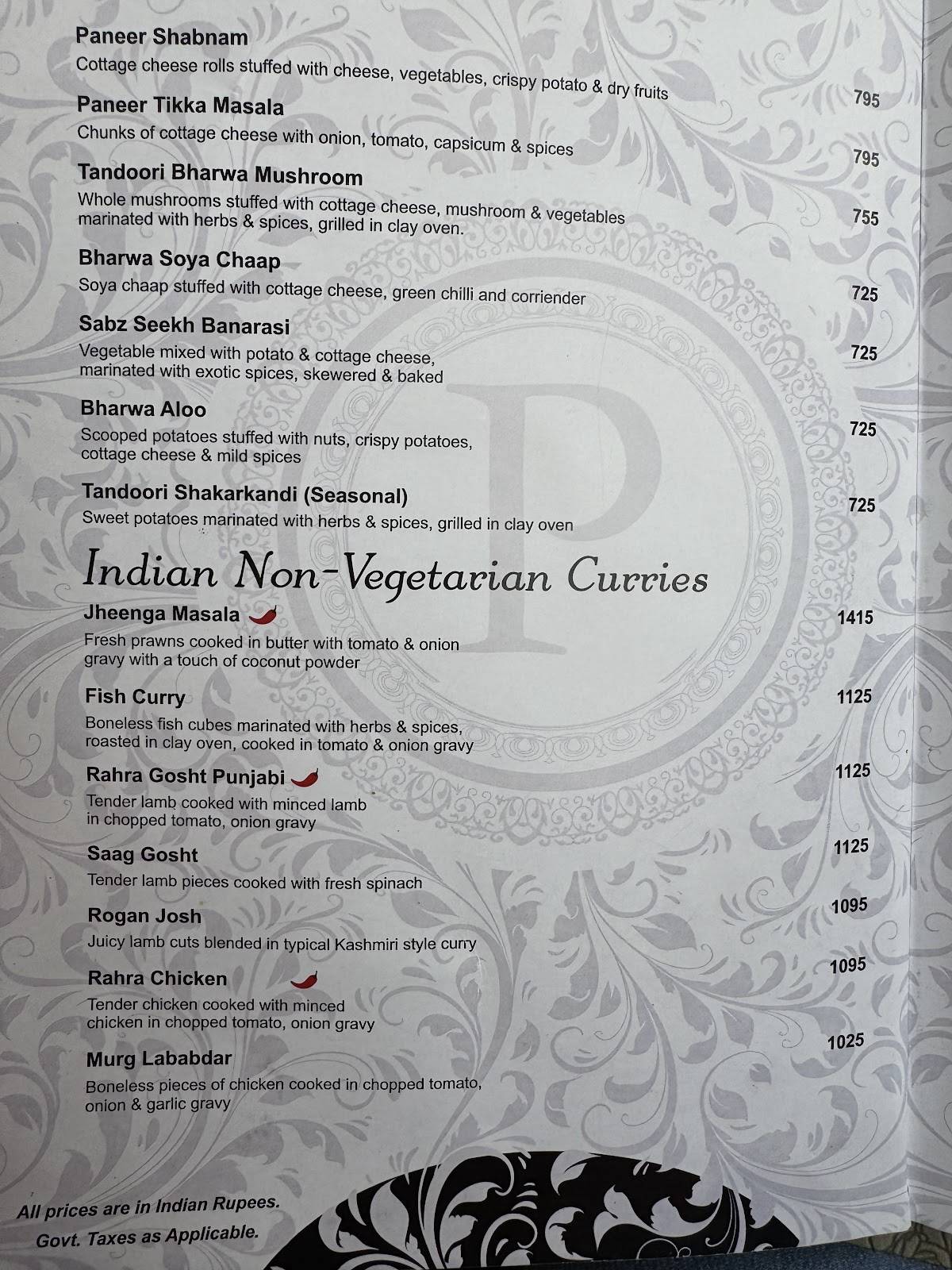 Parikrama The Revolving Restaurant menu