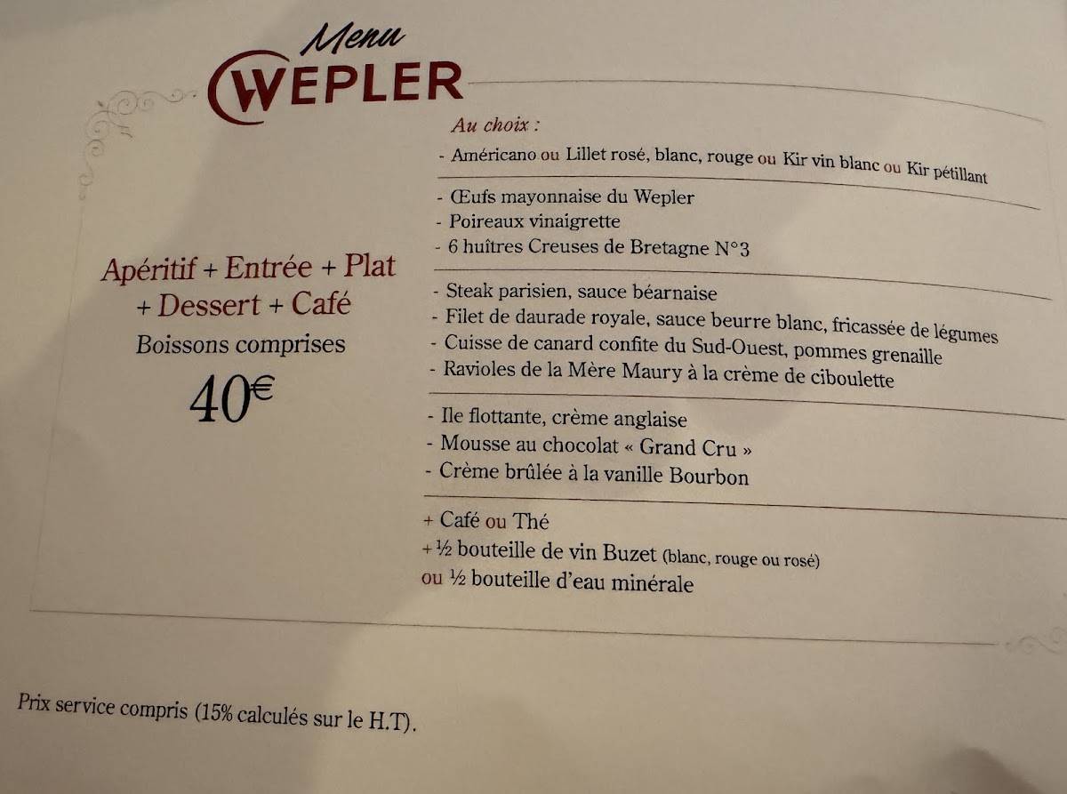 Menu de Le Wepler