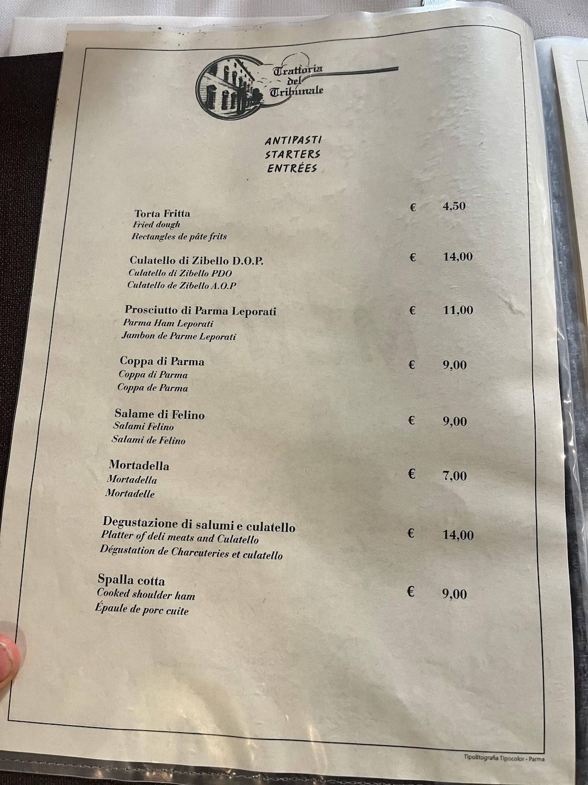 Menu di Trattoria Del Tribunale 