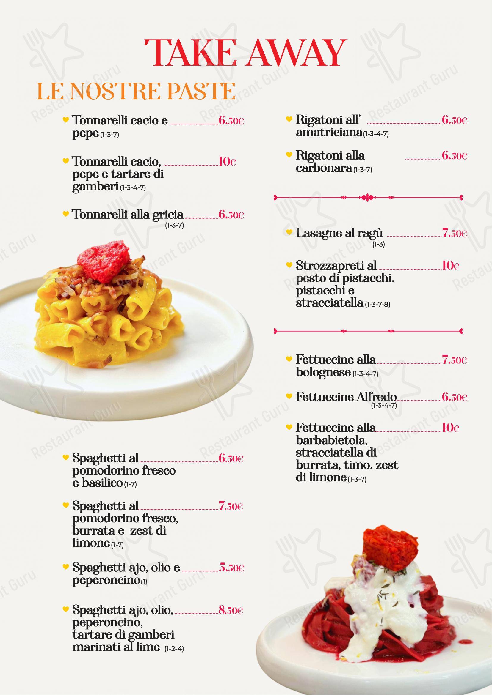 Menu bar per Pastamore ristorante