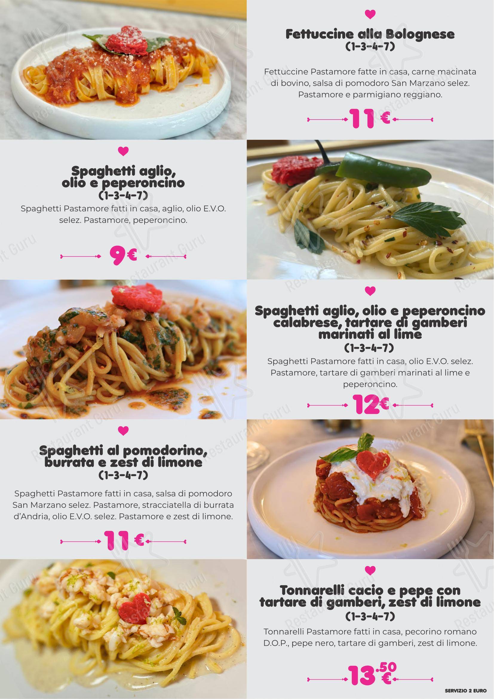 Menu per Pastamore ristorante