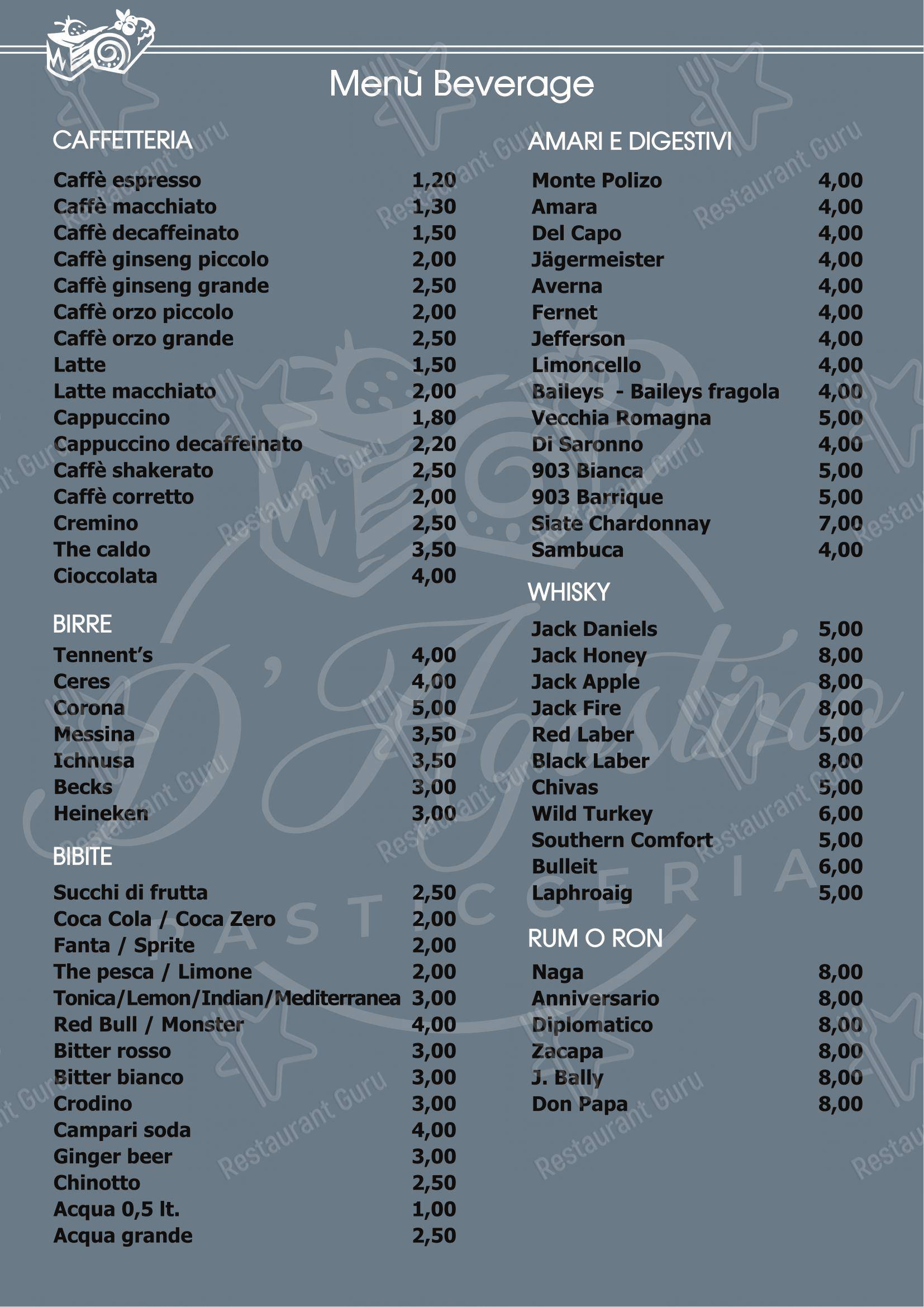Menu per Pasticceria F.lli D'Agostino pub & bar