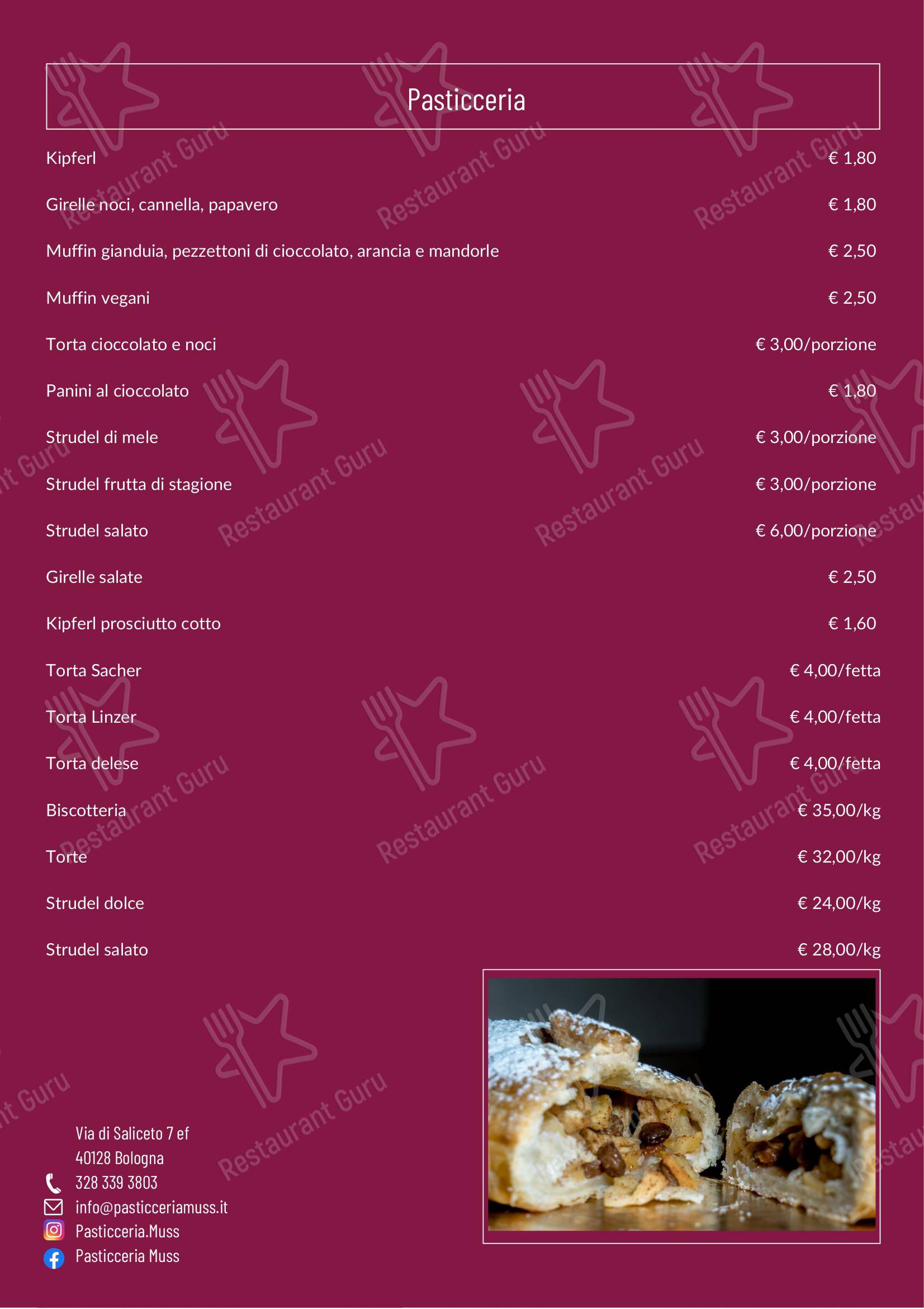 Menu per Pasticceria Muss in Bologna