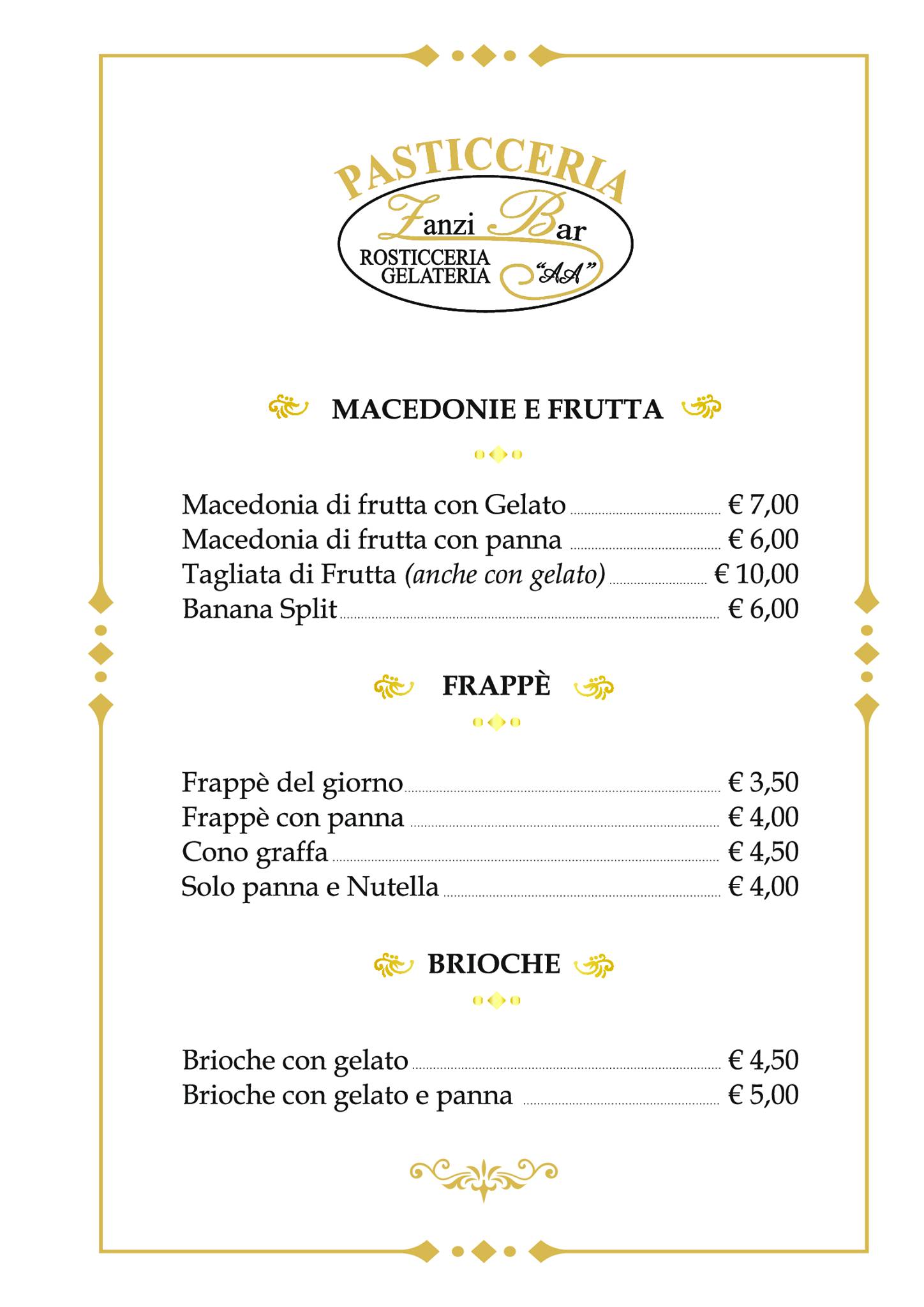 Menu di Zanzibar 