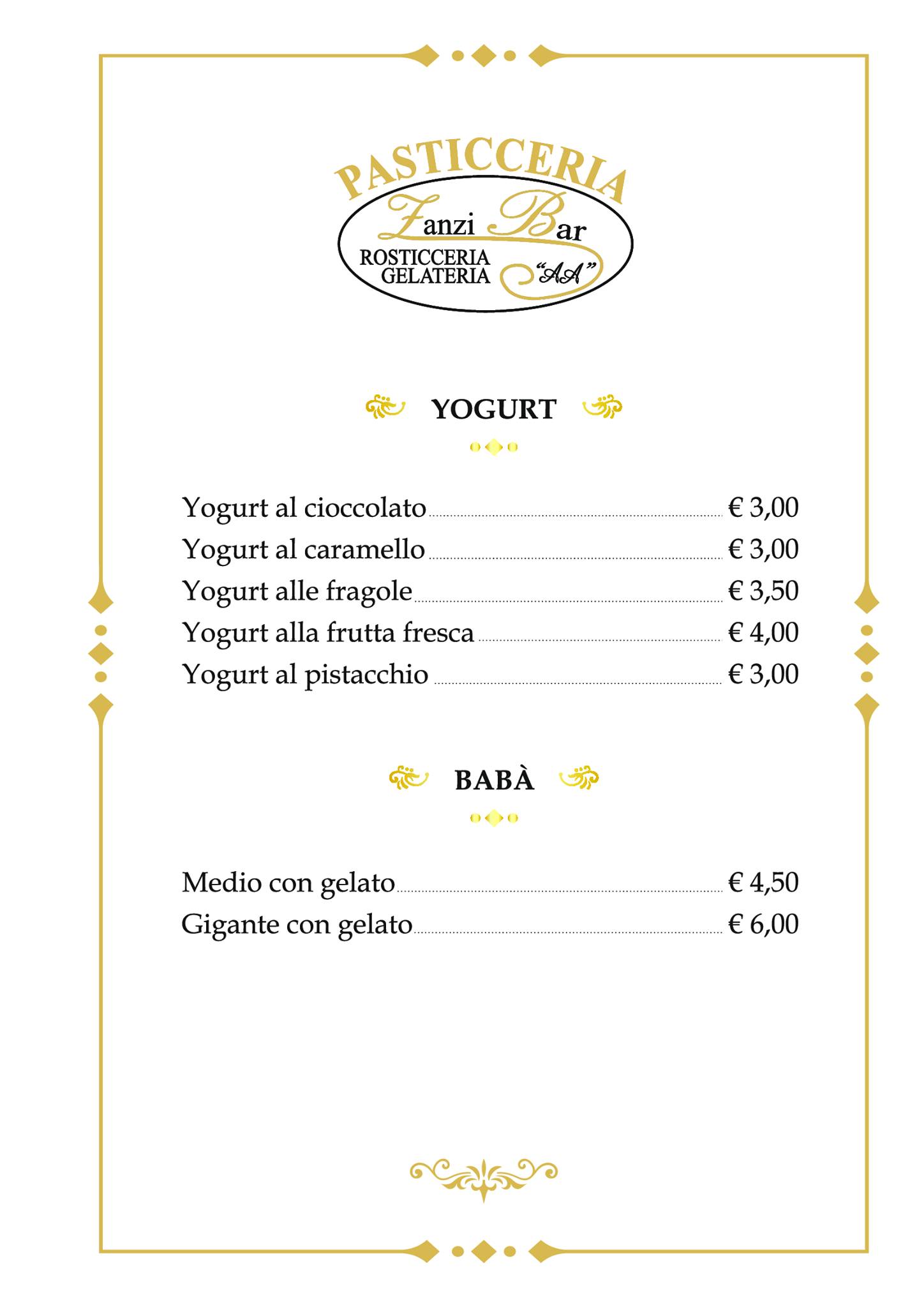 Menu di Zanzibar 
