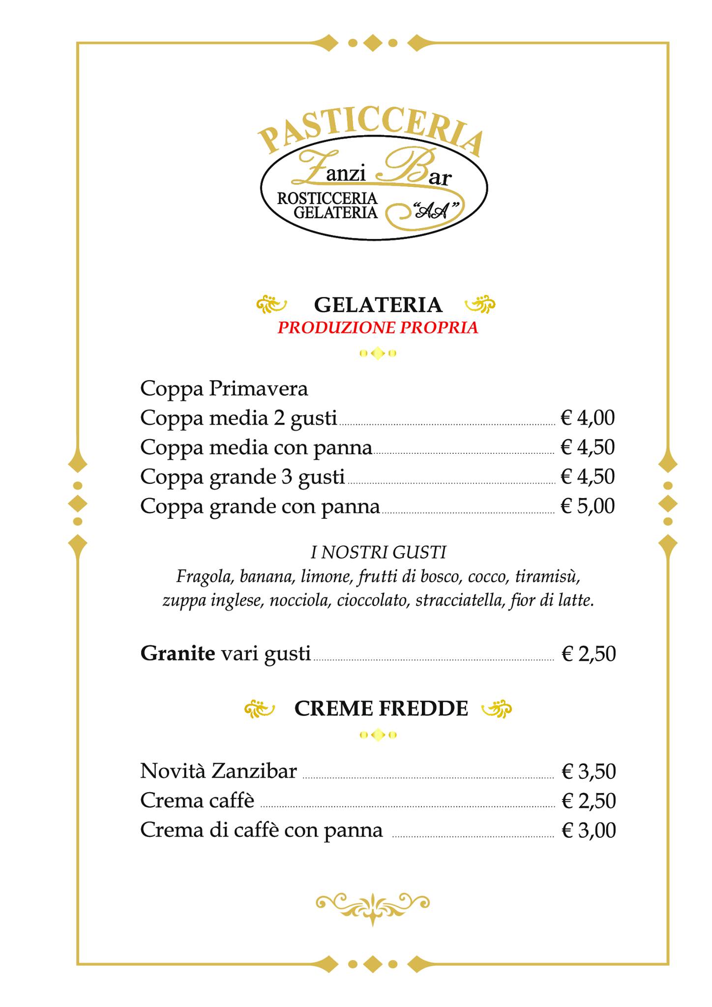 Menu di Zanzibar 