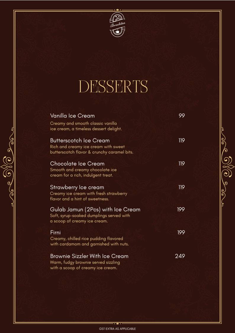 Brewbites café & Restaurant menu