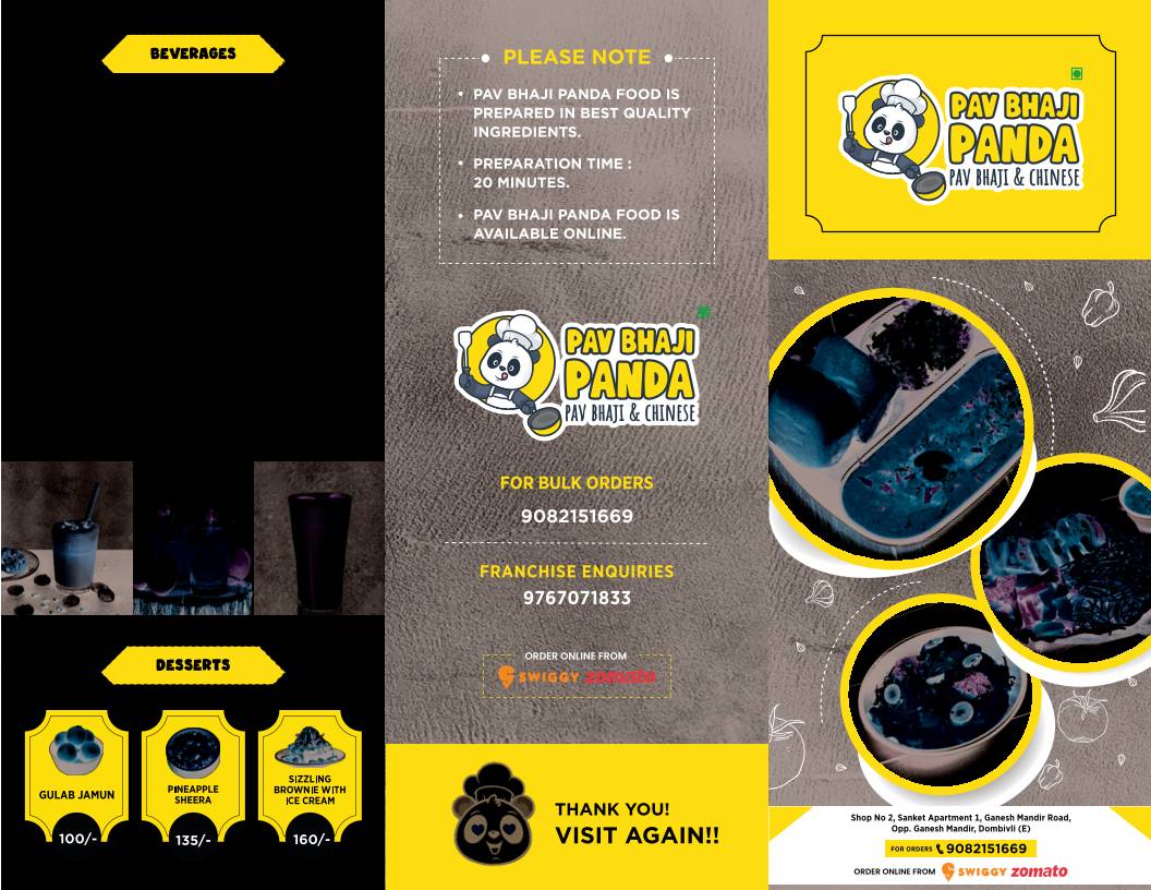 Pav Bhaji Panda menu