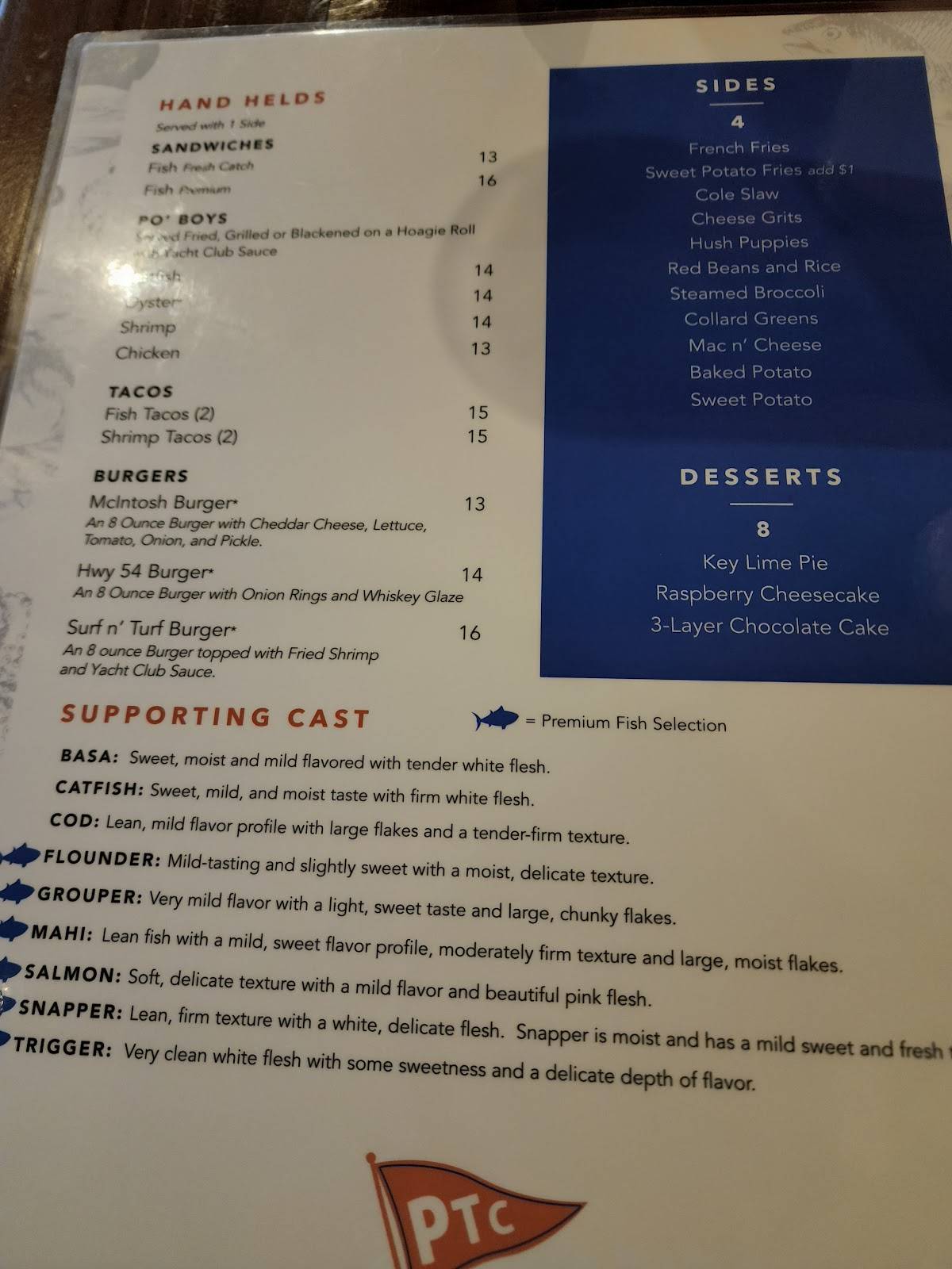 Peachtree City Yacht Club menu