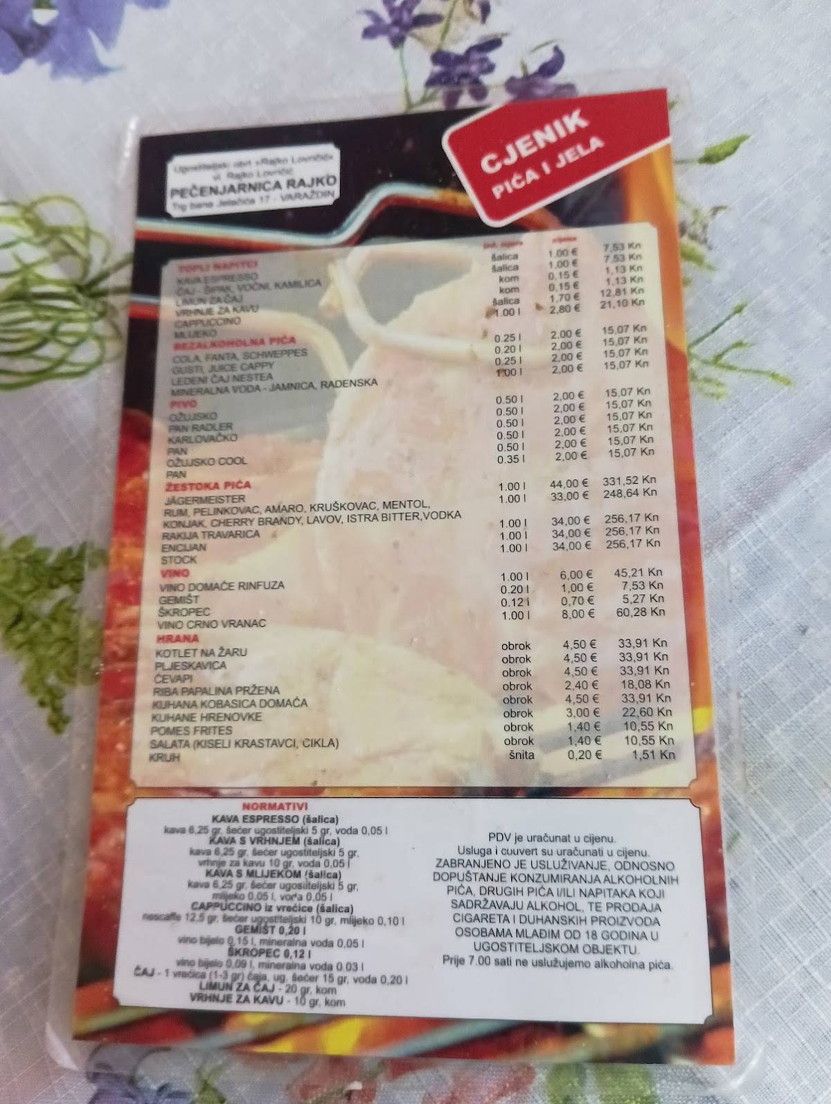 Menu di Pečenjarica Rajko 