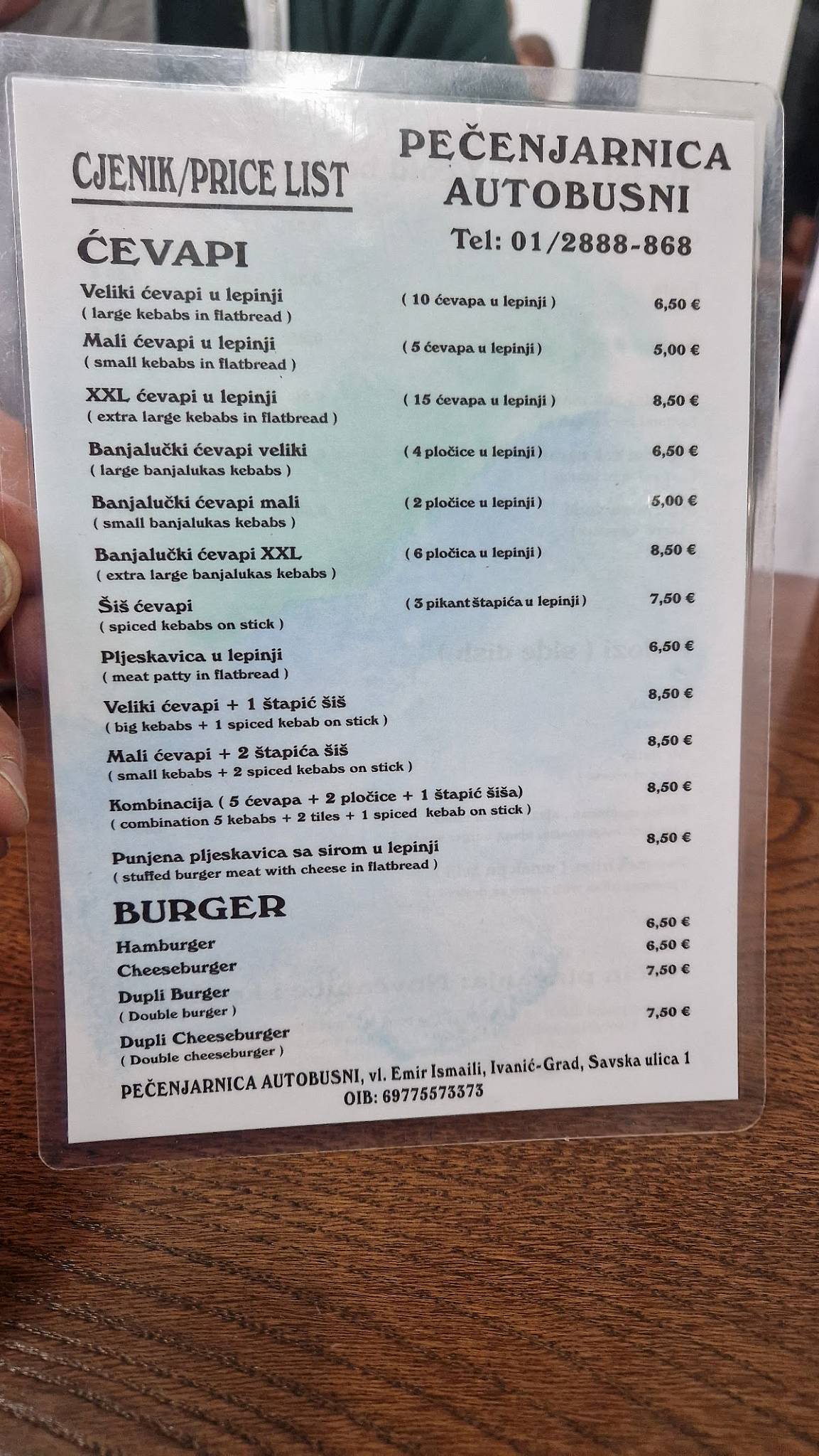 Menu di Pečenjarnica "Autobusni" 