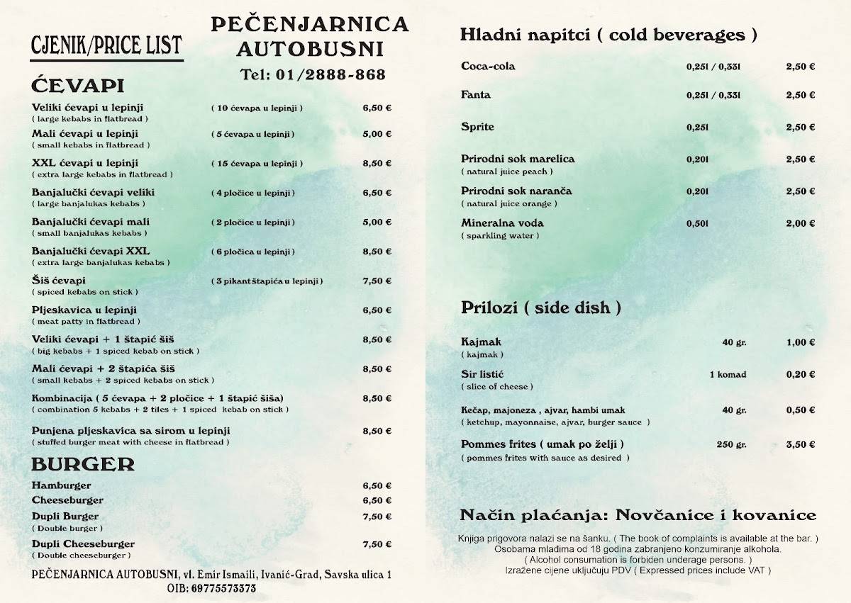 Menu di Pečenjarnica "Autobusni" 
