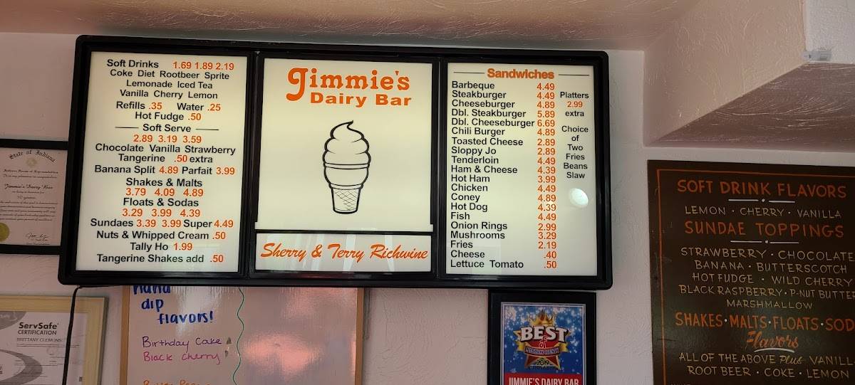 Menu at Jimmie's Dairy Bar, Pendleton