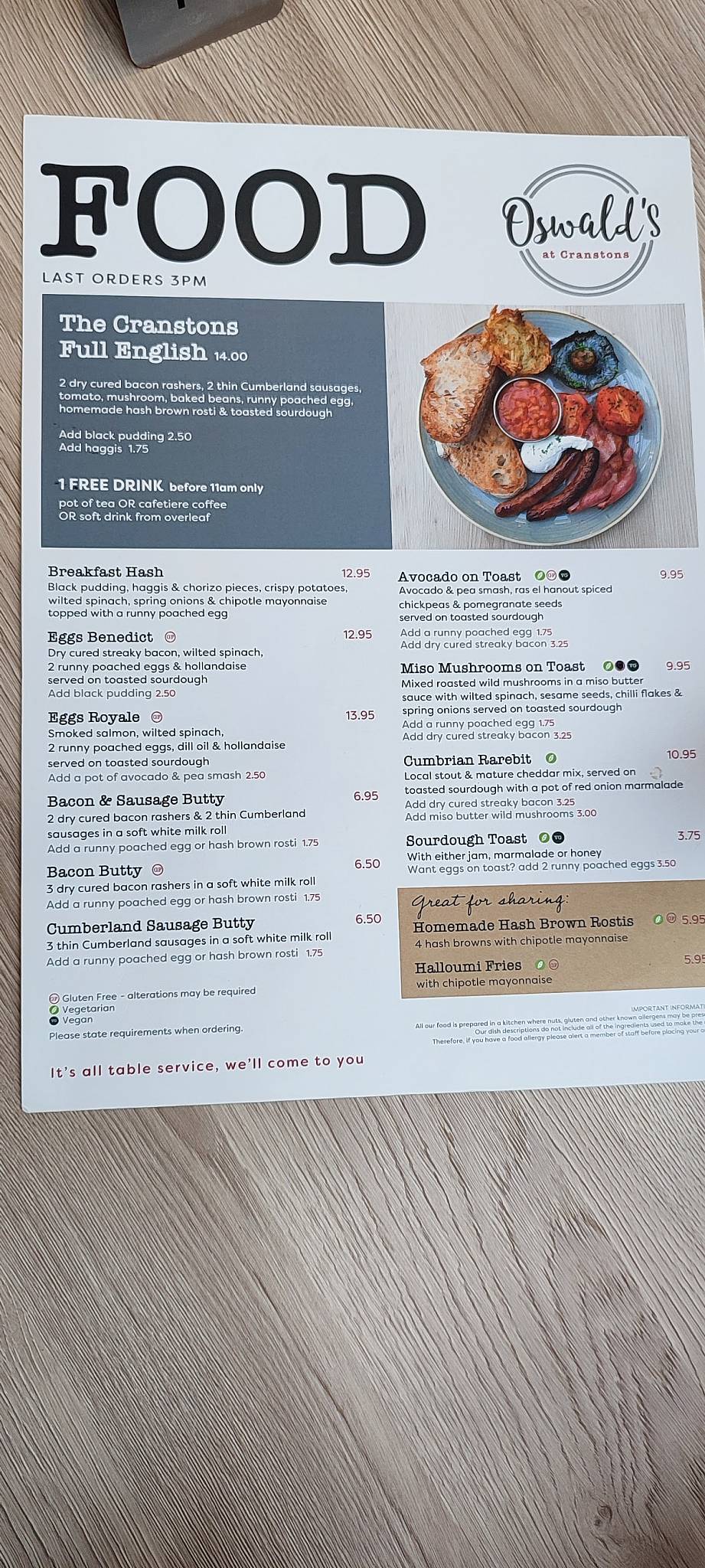 Menu at Cranstons Cumbrian Foodhall & Café Oswald’s cafe, Penrith