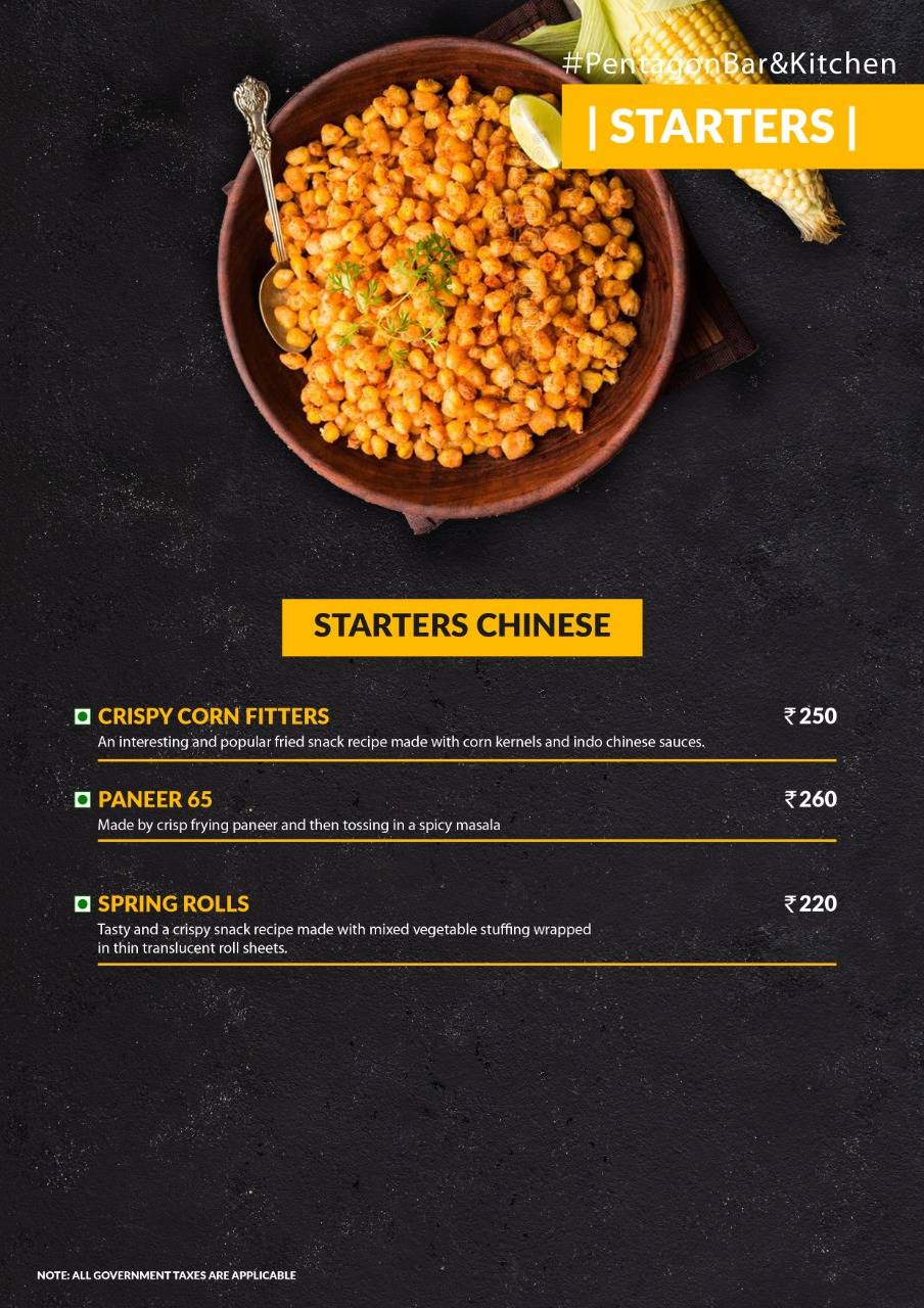 Pentagon Bar & Kitchen menu