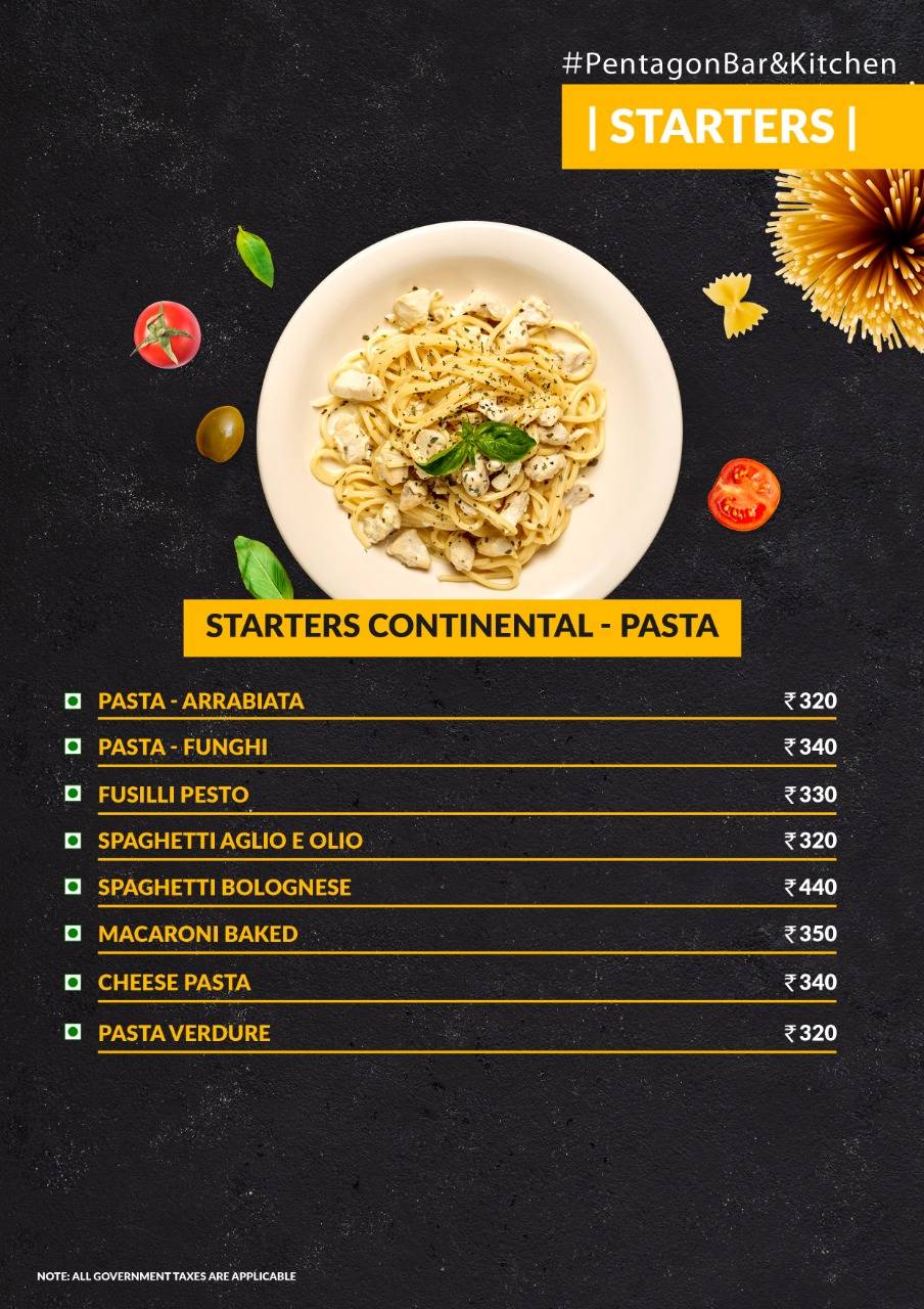 Pentagon Bar & Kitchen menu