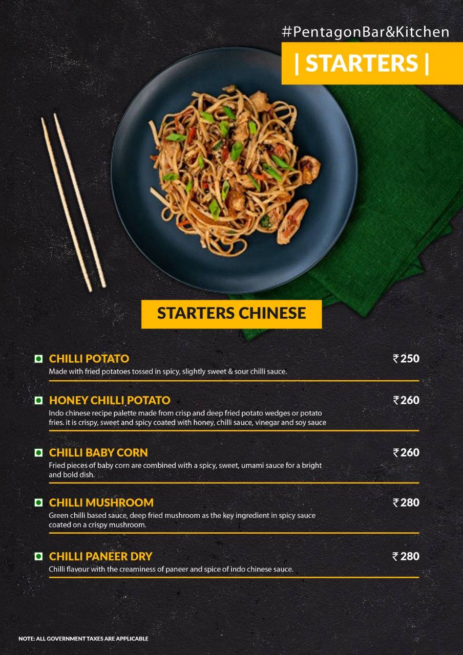 Pentagon Bar & Kitchen menu