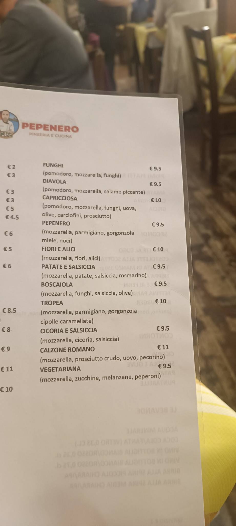 Menu di Pepenero Pinseria 