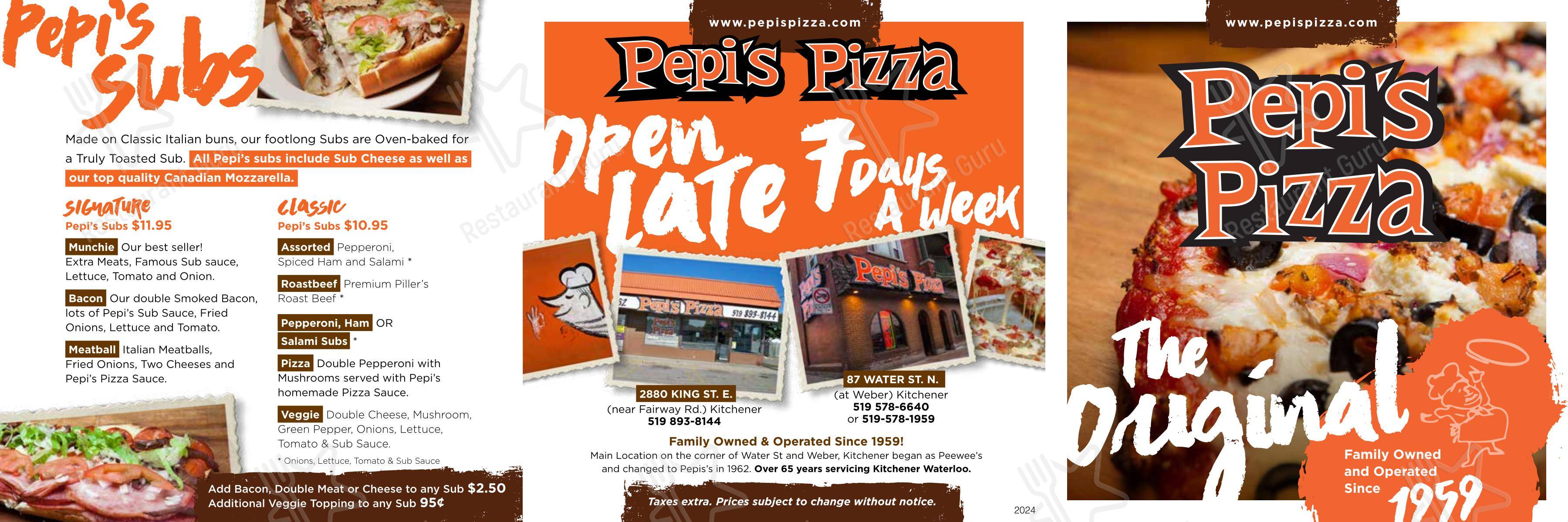 Menu pour Pepi's Pizza pizzeria