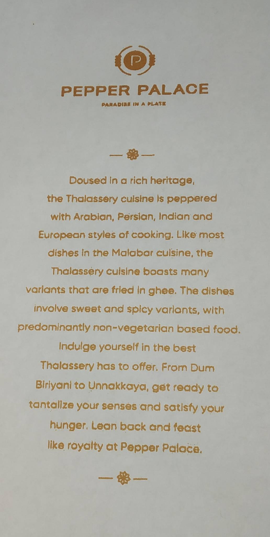 Menu at Pepper Palace Restaurant, Thalassery