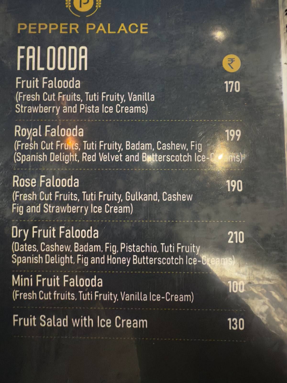 Pepper Palace Restaurant menu