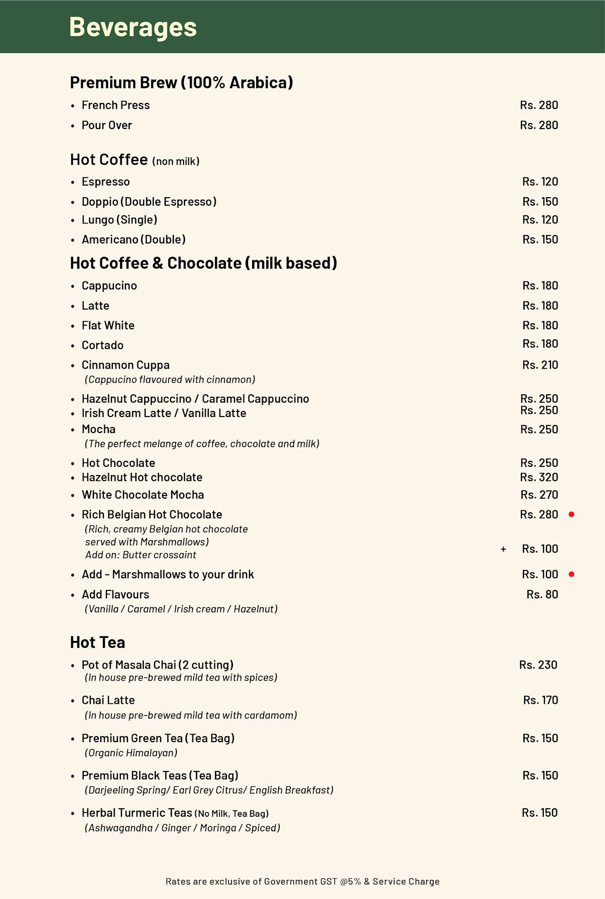 Perfect Cup - Cafe Bar menu