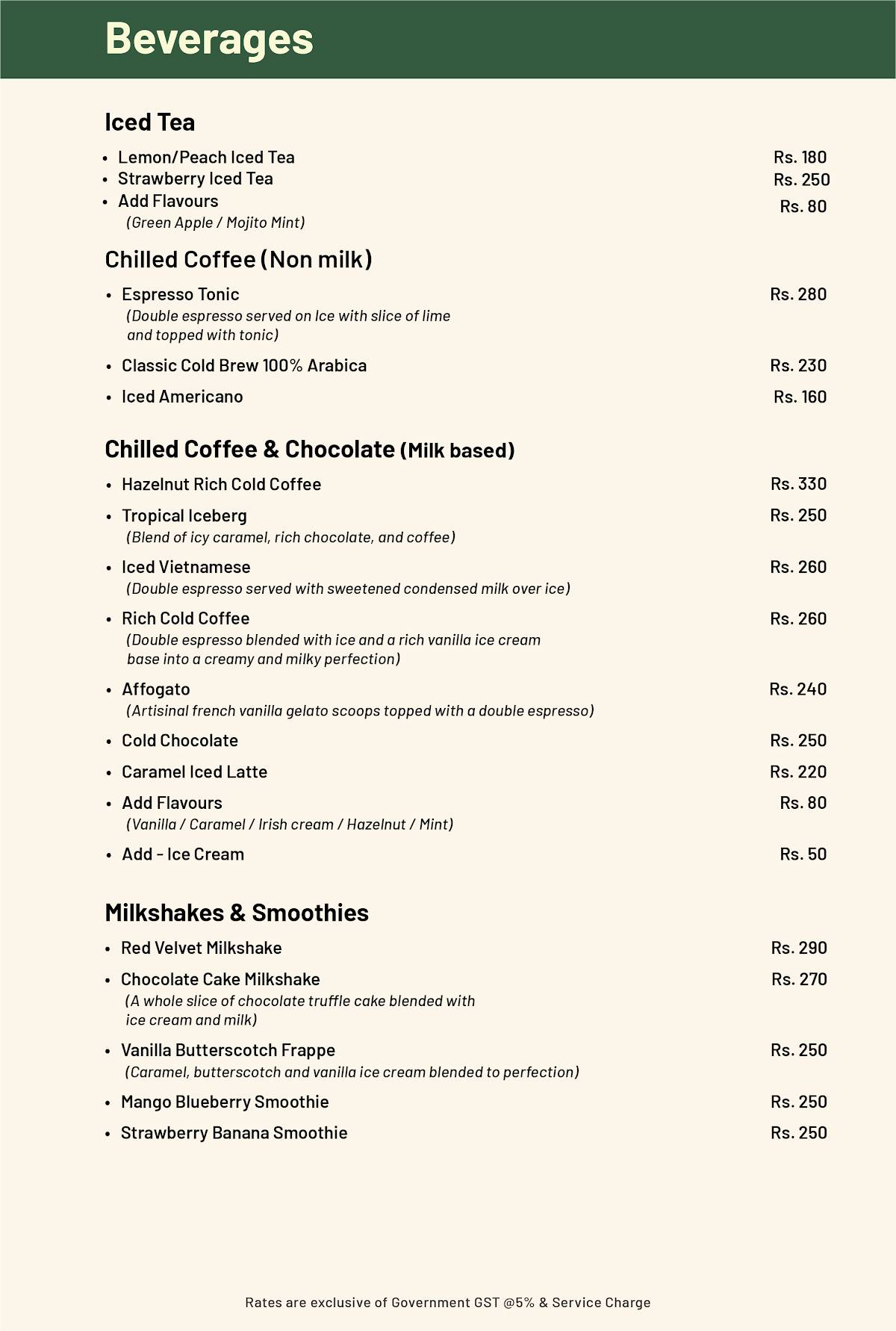 Perfect Cup - Cafe Bar menu