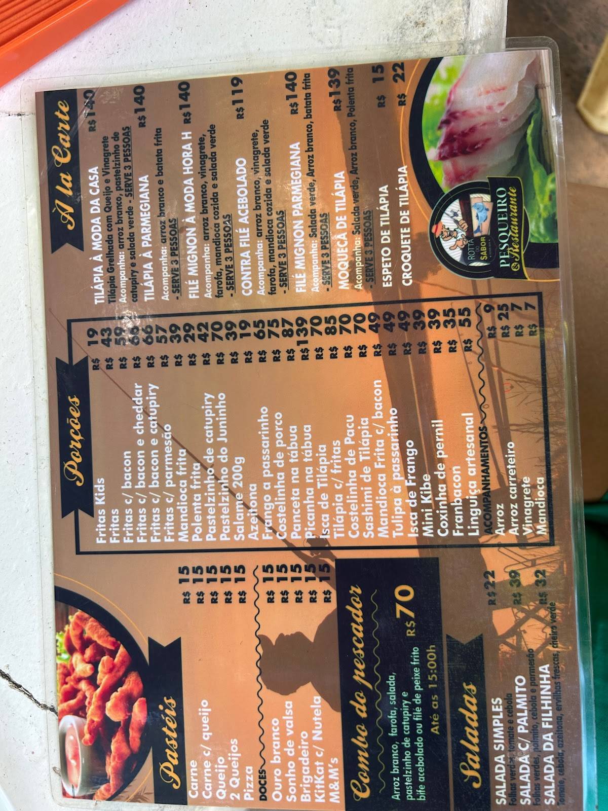 Pesqueiro Rota do Sabor cardápio