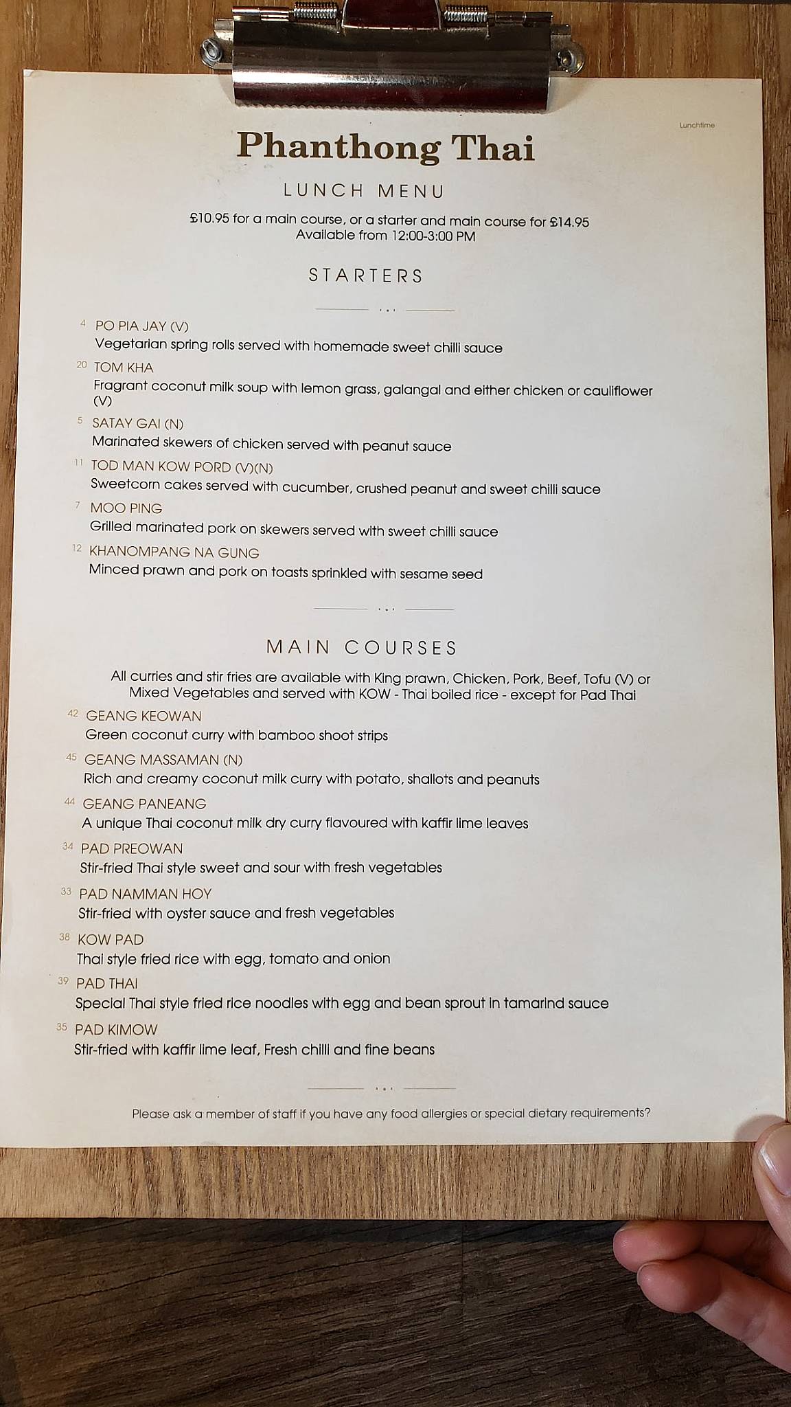Menu at Phanthong Thai Restaurant, Altrincham