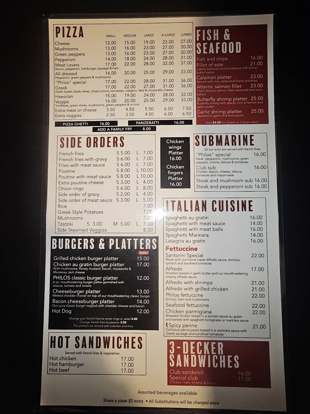 Menu de Philos Greek Cuisine and Pizzeria
