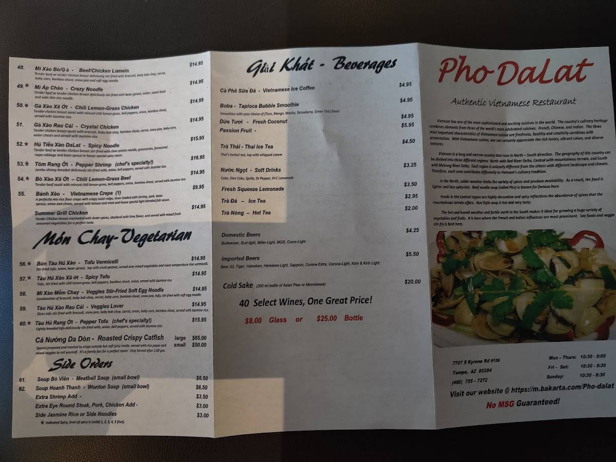 Menu at Pho Dalat Authentic Vietnamese Restaurant, Tempe