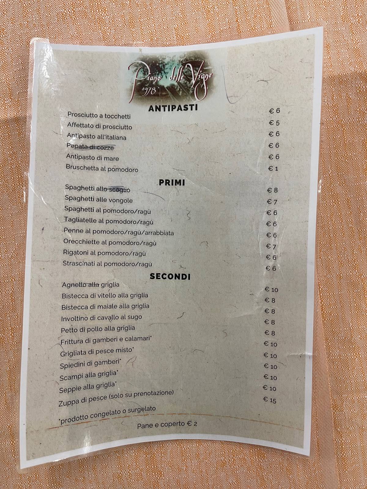 Menu di Piano delle Vigne 