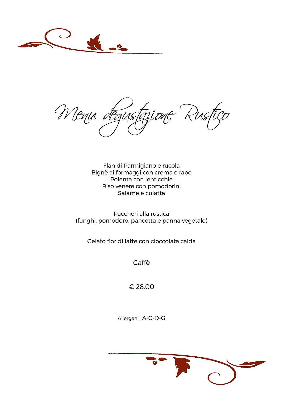 Menu di B&B Rustico di Angela Benellini 