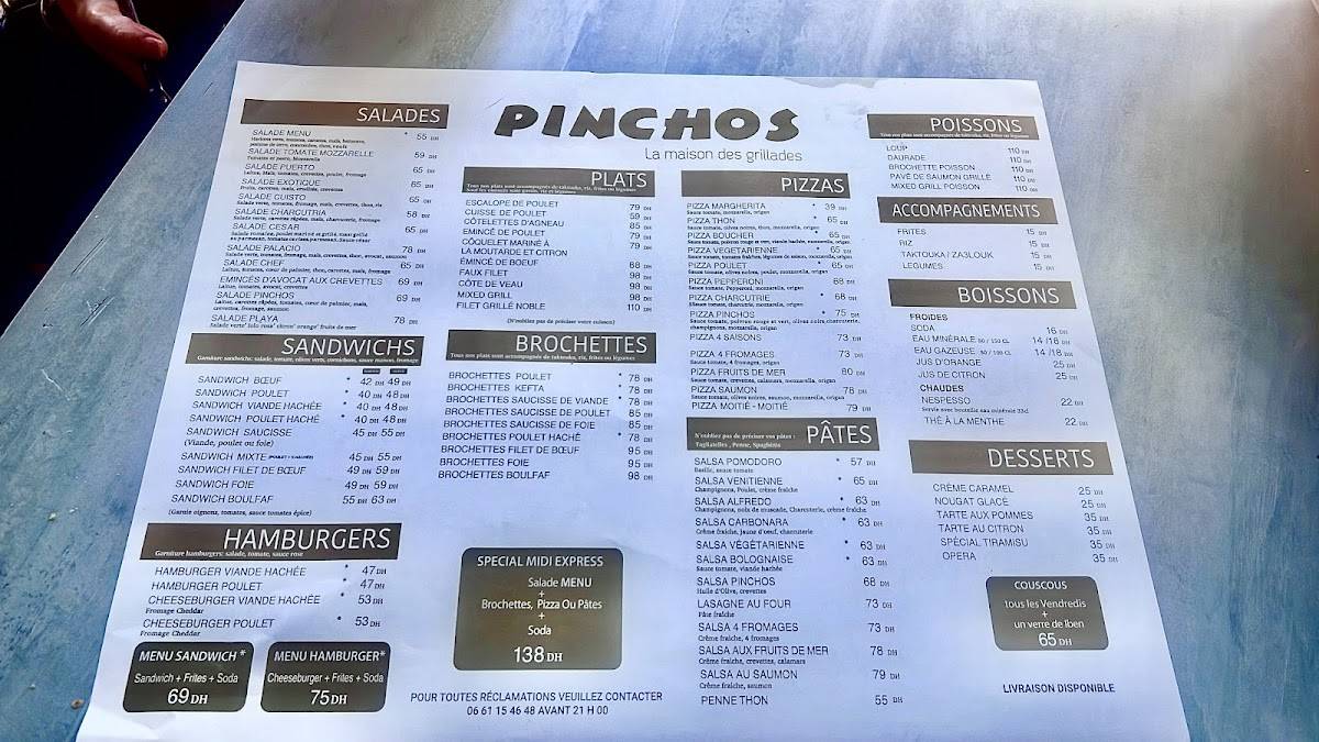 Menu de Pincho's Hassane
