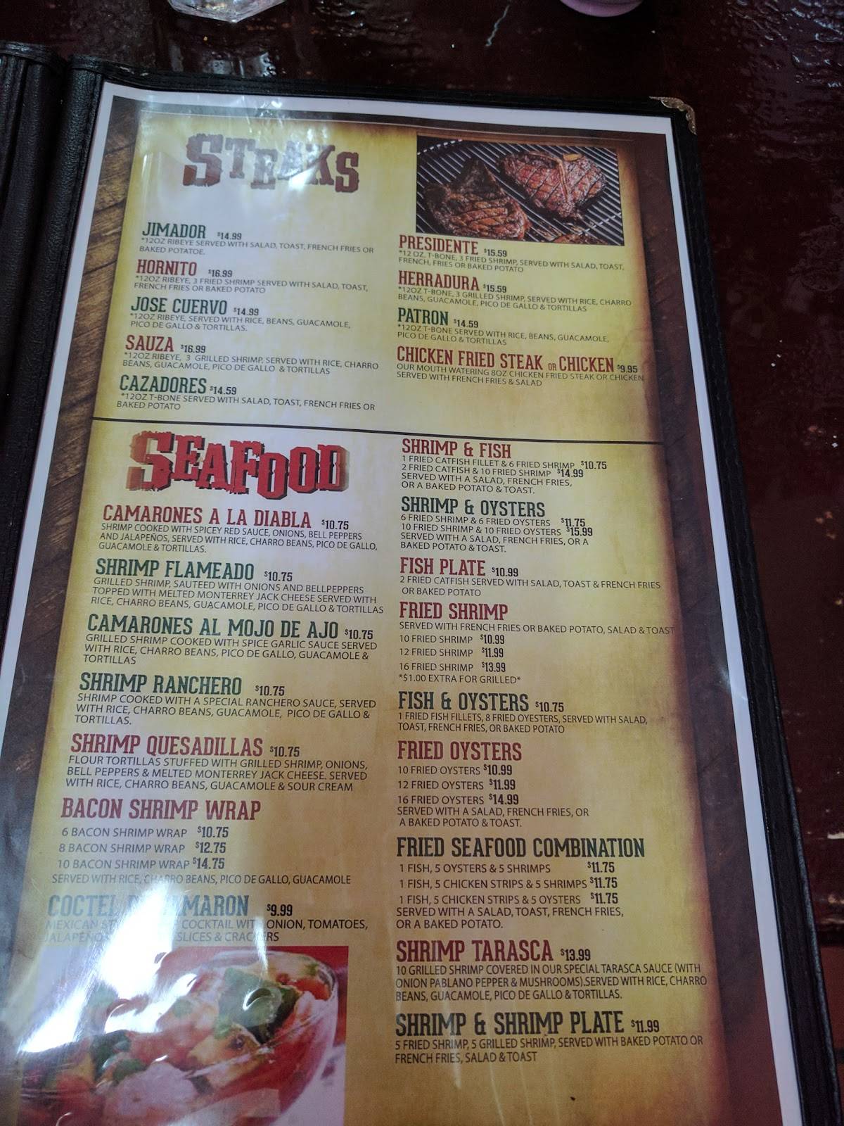 Menu at Pinto Bean restaurant, Edna